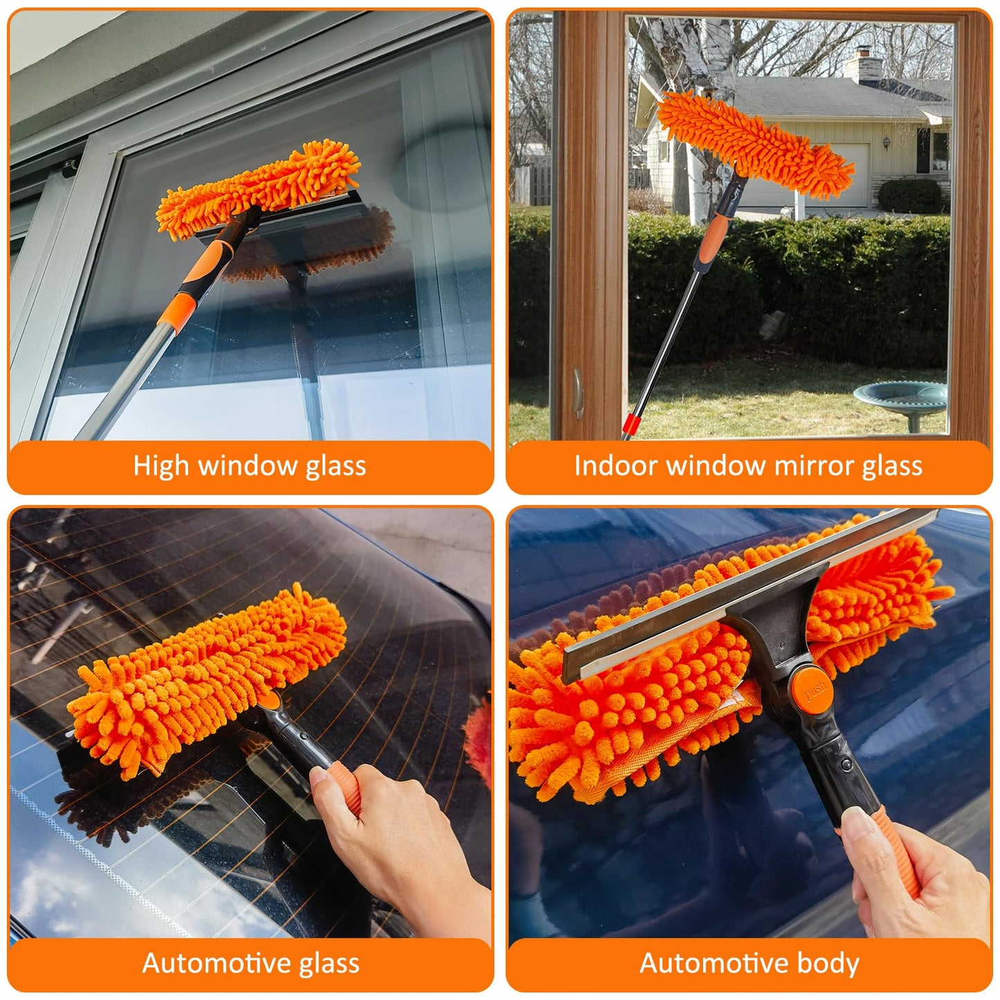 20+ Ft Reach 2 in 1 Window Washing Squeegee with 3-14 ft Spliceable Extension Pole // Window Cleaning Tool & Window Washer Squeegee for Home Indoor Outdoor Window Washing