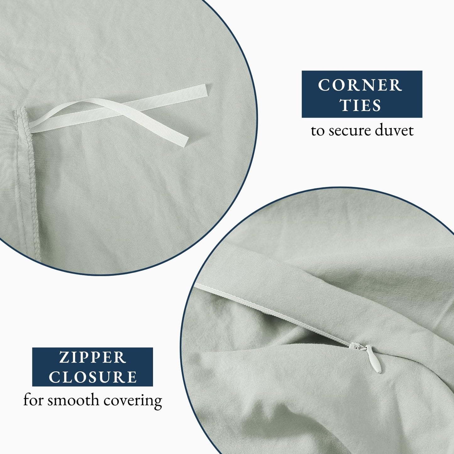 LANE LINEN Queen Duvet Cover Set 3 Piece - Prewashed Soft Brushed Microfiber Bedding with Zipper - Includes Duvet Cover & 2 Shams - Mineral