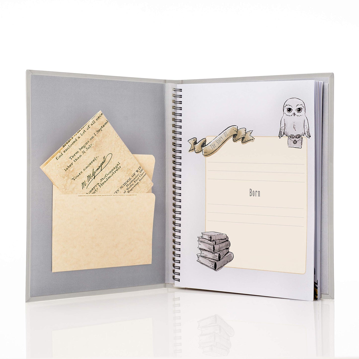 Conquest Journals Harry Potter Little Keeper Baby Album, Capture Magical Memories From Baby Shower Through Age 5, Grey Linen Cover With Lay Flat Spiral, 9" x 11 1/2", 66-Guided Journal Pages