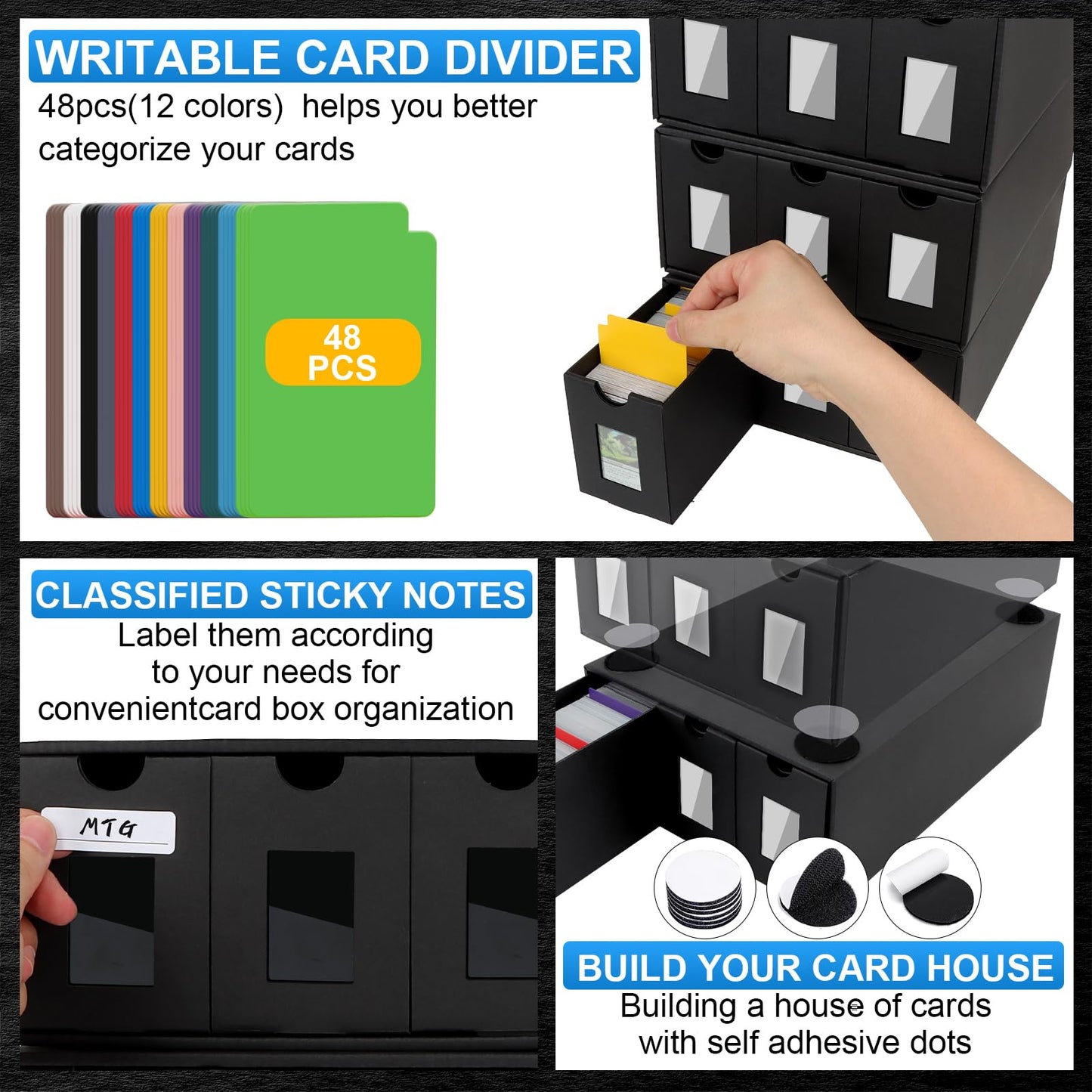 AOPULE 18000+ Card Storage Box for Commander Display, Trading Card Storage Box with 48 Dividers, Labels & Tapes, Cards Storage Organizer for TCG MTG PTCG Sports Cards
