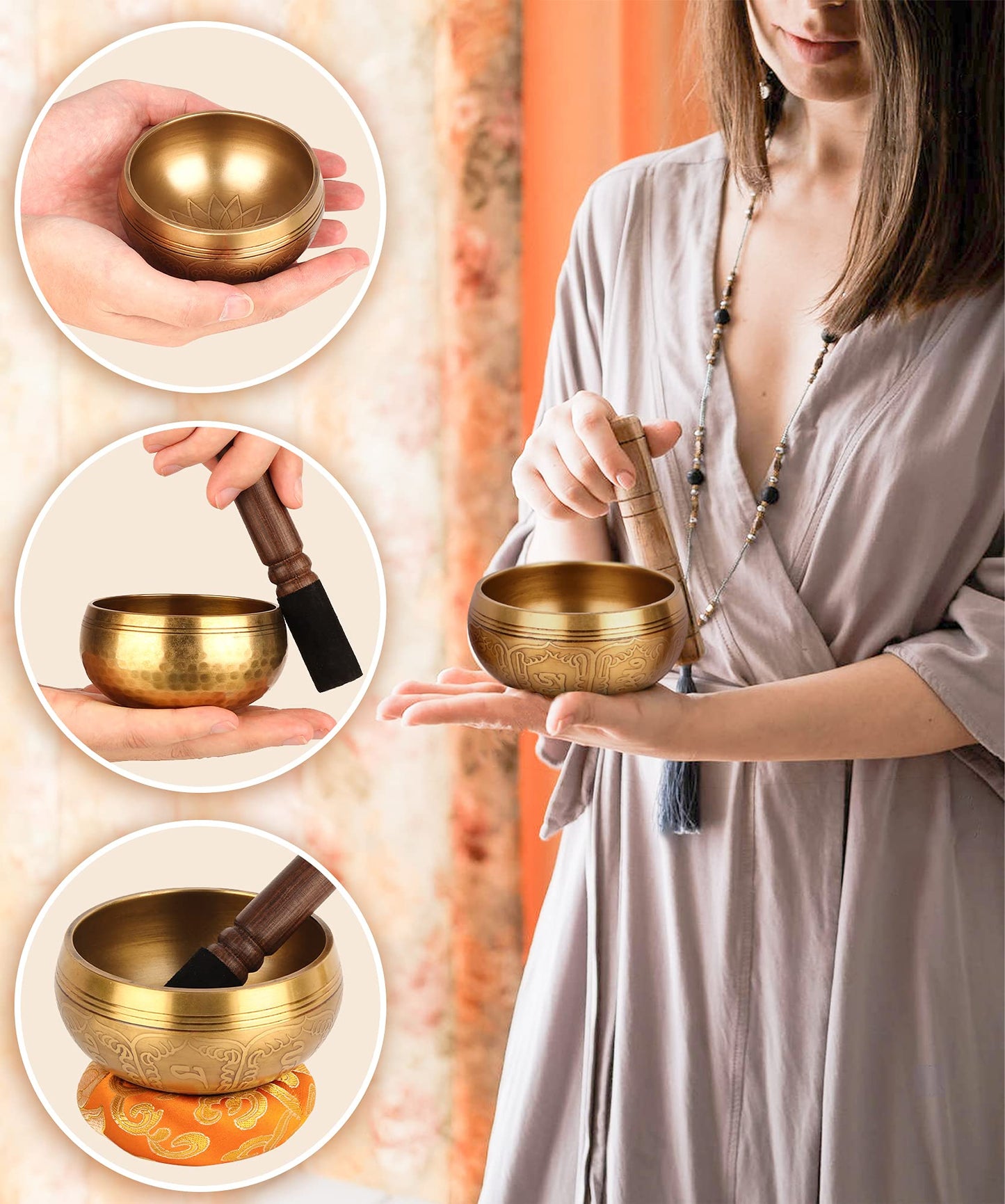 Tibetan Singing Bowl Set – Authentic Hand-Tuned Sound Bowl for Meditation – Complete Meditation Bowl Kit, Tibetan Bell for Yoga, Relaxation, & Sound Healing, Unique Gifts for Women, Men