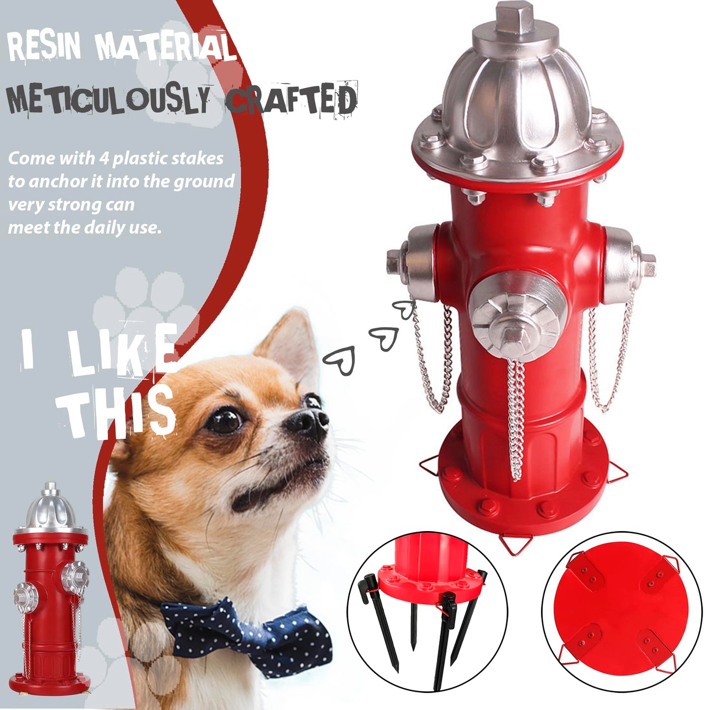 Dog Fire Hydrant Pee Post, Prefdo Puppy Pee Post Training Statue, Indoor Outdoor Fire Hydrant Decor Figurines for Yard Art Garden Lawn, Gift for Fireman (14.5 inch)