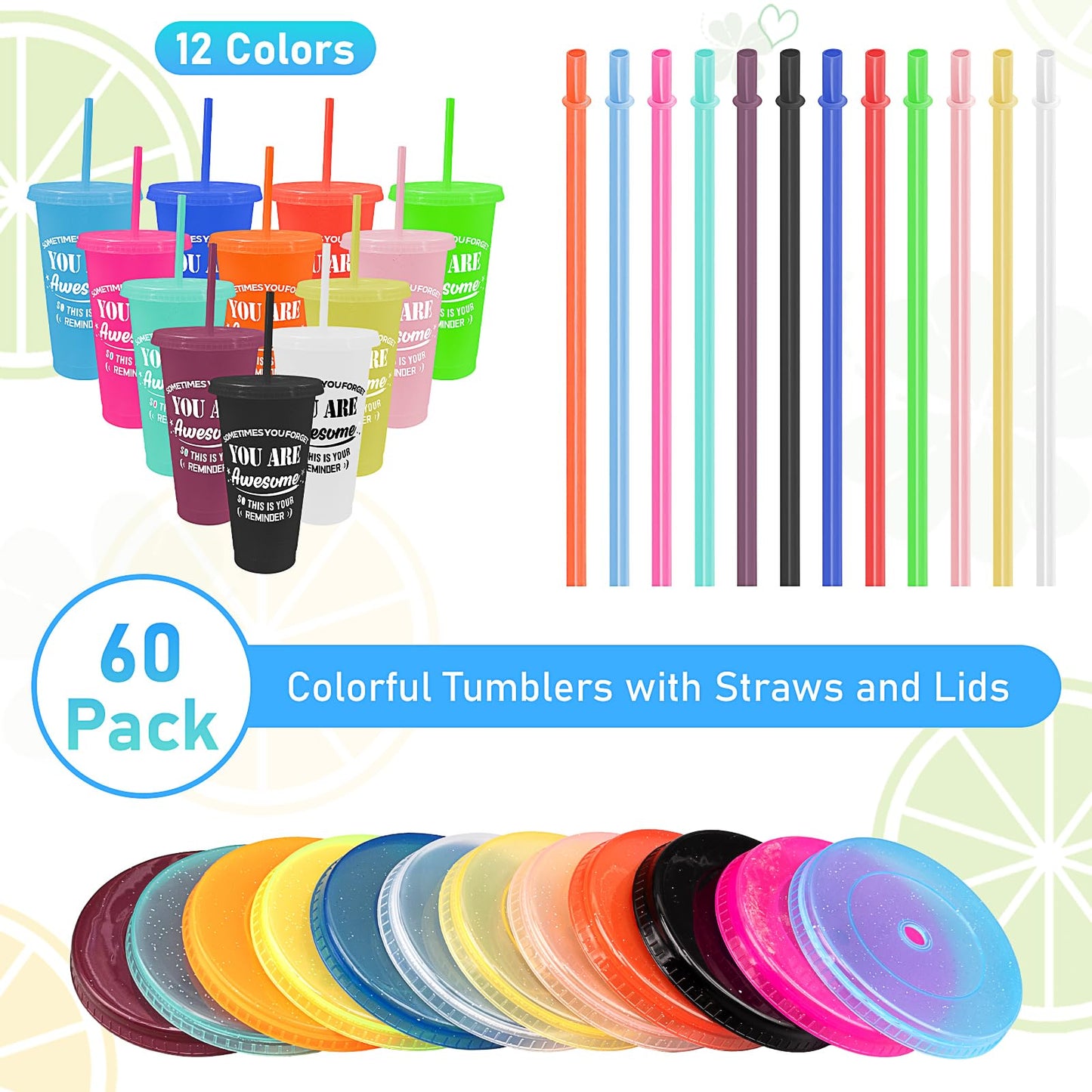 60 Pack Thank You Gifts You are Awesome Coffee Mug 24 oz Plastic Tumblers with Lids and Straw Inspirational Reusable Tumblers Appreciation Gift for Coworker Teacher Colleague Employee