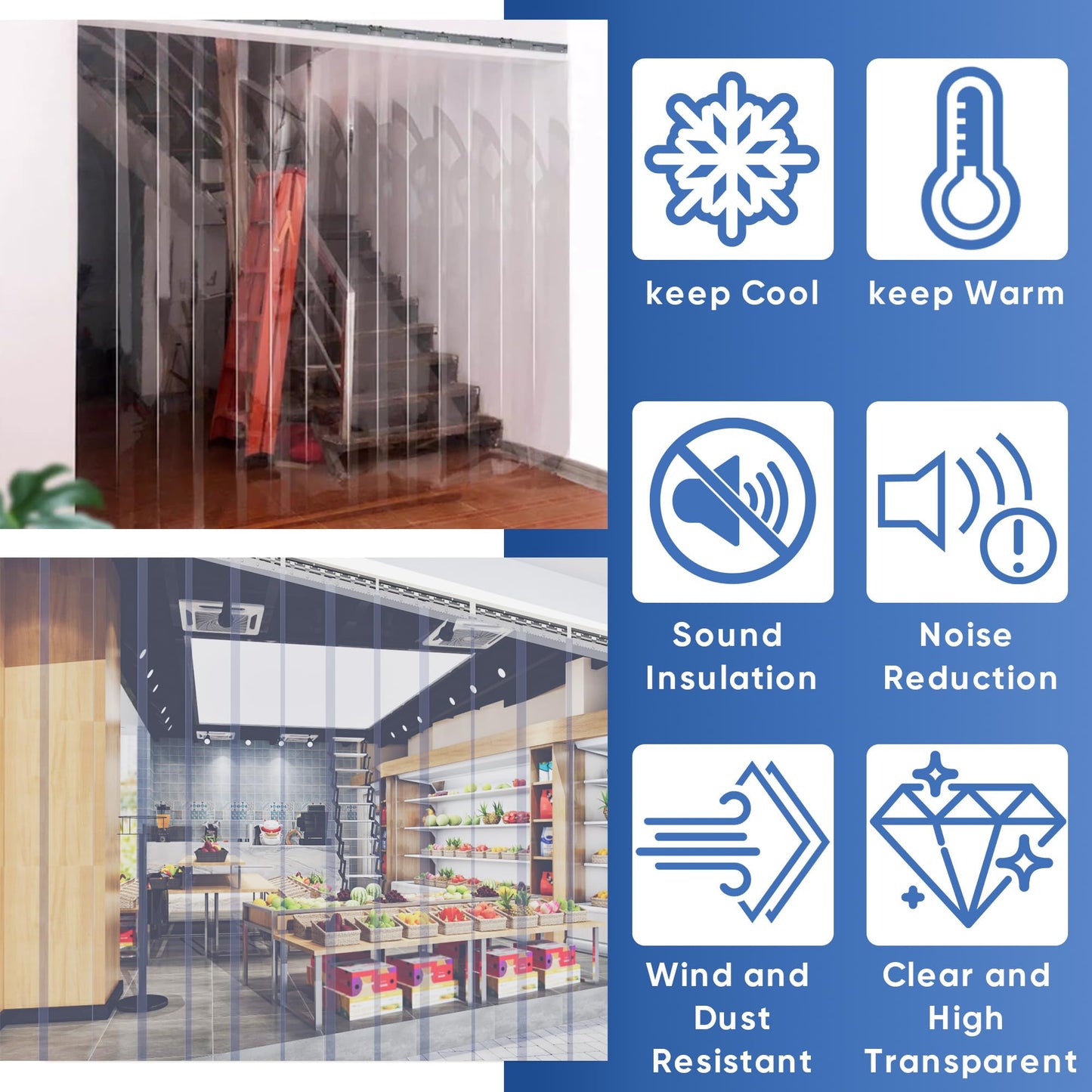 tonchean 6PCS PVC Strip Curtain, High Clear Curtain, Door Curtain, Plastic Door Strips for Garage Coolers Warehouse Storeroom Livestock Shed 78.7'' H x35.4''L