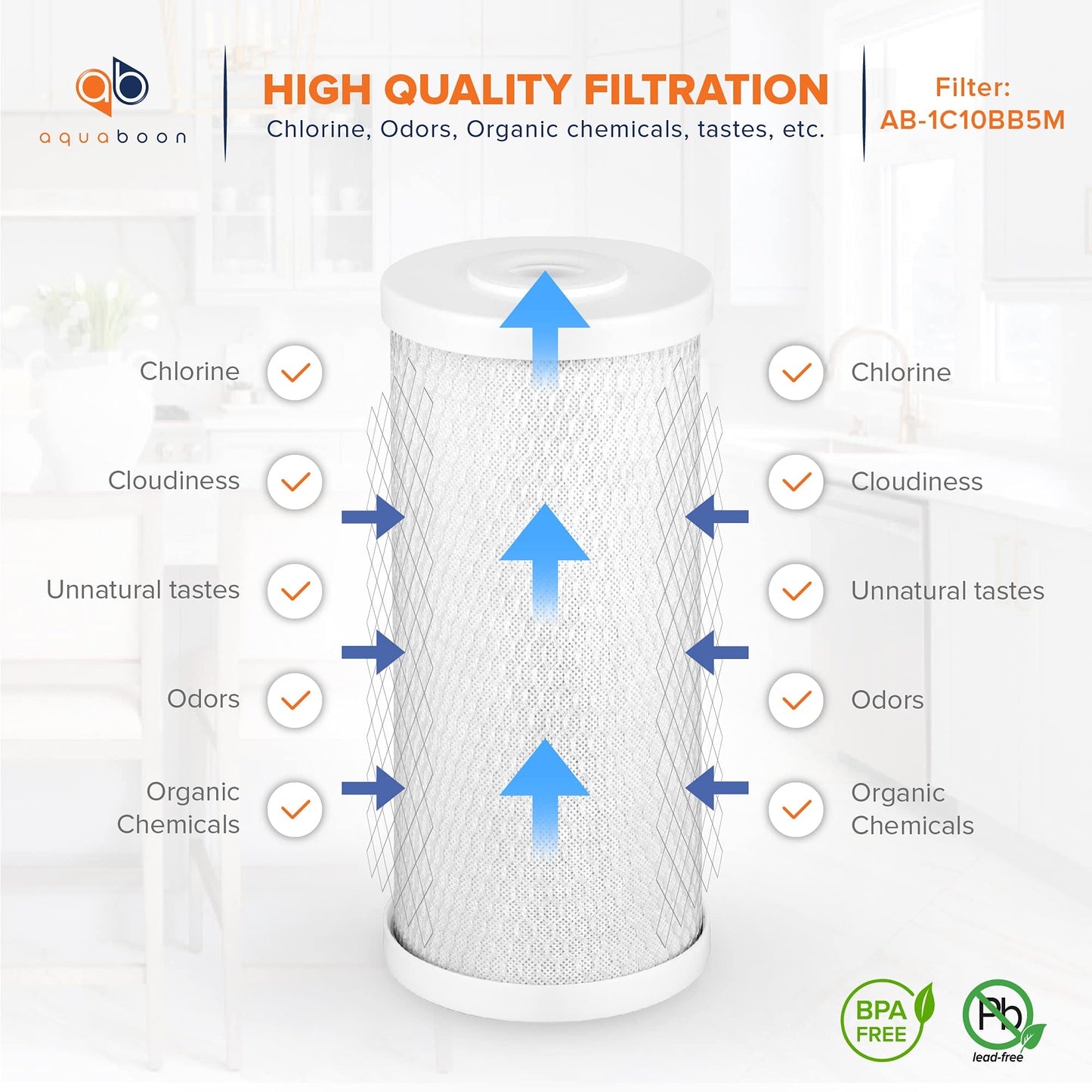 Aquaboon 5 Micron Carbon Filter 10 x 4.5 Whole House Water Filter Replacement Cartridge Compatible with Water Filters FXHTC, CB-BB-10, EP-BB, 2-Pack