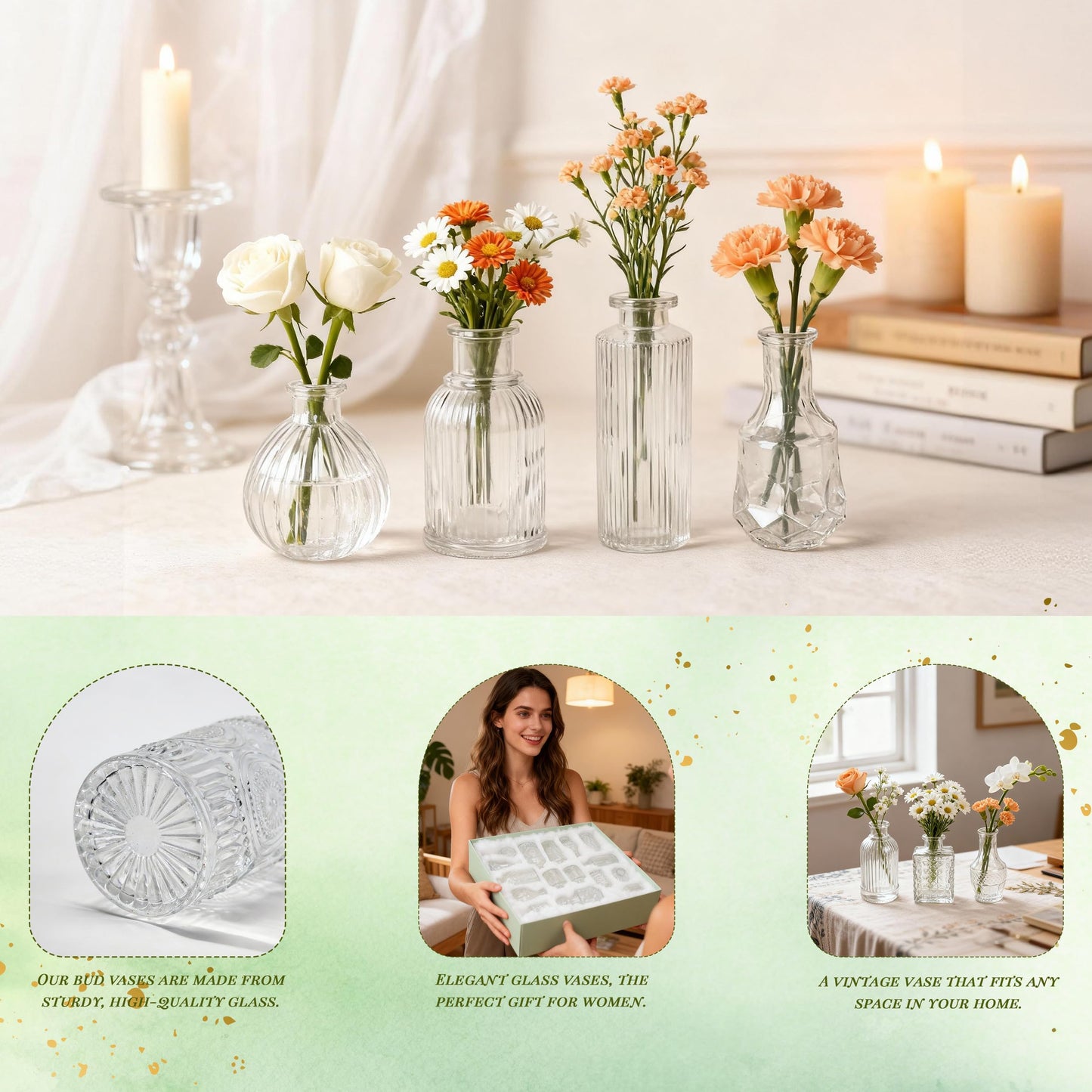 Der Rose 32pcs Small Glass Bud Vases Bulk, Clear Flower Vases for Home Dining Table & Wedding Centerpieces Decor