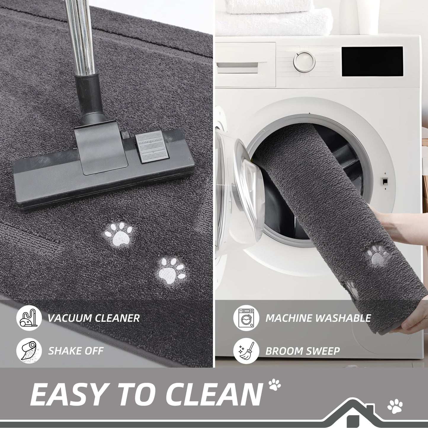 BEQHAUSE Dog Door Mat for Muddy Paws 32"x48", Absorbent Dirt Trapper Entryway Rug Non-Slip Washable Welcome Mat Soft Stain Resistant for Dogs Entry Indoor Door Mat, Dark Grey