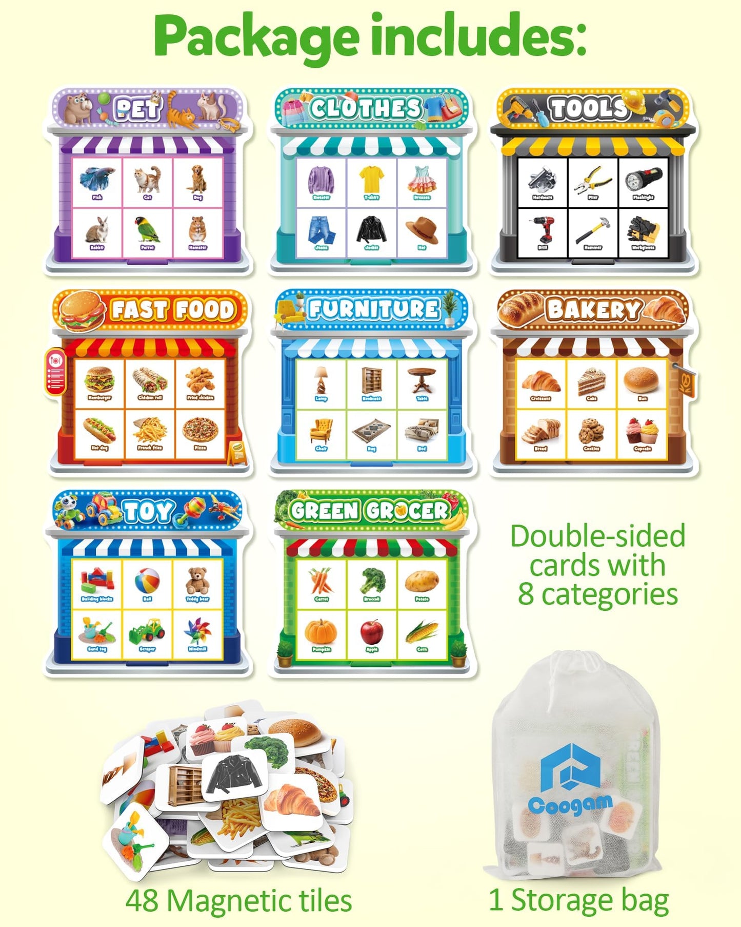 Coogam Fridge Magnets Sorting Toys, Fine Motor Montessori Magnetic Matching Game, Food Pets Grocery Furniture Toy Playset, Educational Learning Sensory Toy Gift for Toddler Ages 3-8