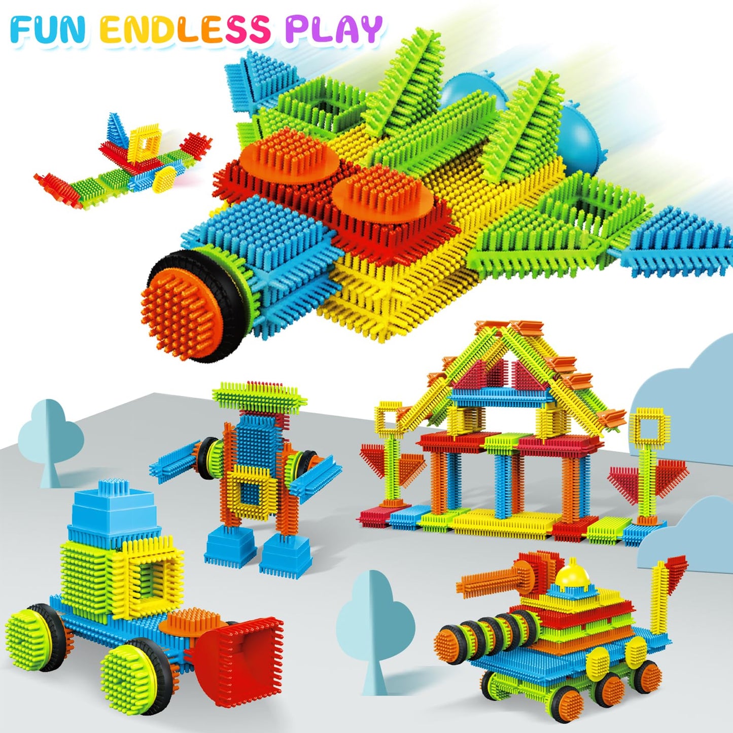 Bristle Blocks,Interlocking Building Blocks Construction Toys for 3 4 5 6 Year Old Boys Girls,Enlarge Building Toy for Creativity Skill,Durable Sensory Toys for Toddlers Christmas Birthday Gift 108PCS