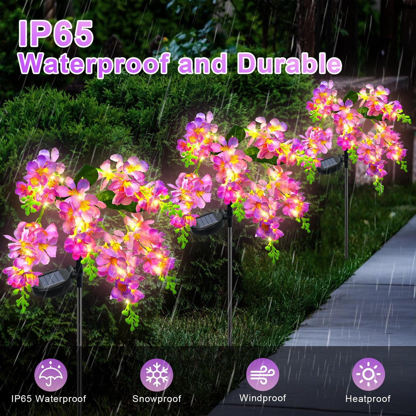 Ninonly Solar Garden Lights, 2 Pack Solar Violet Flowers Lights Outdoor, 600mAh Waterproof Solar Powered Pathway Lights for Patio Yard Landscape Decoration