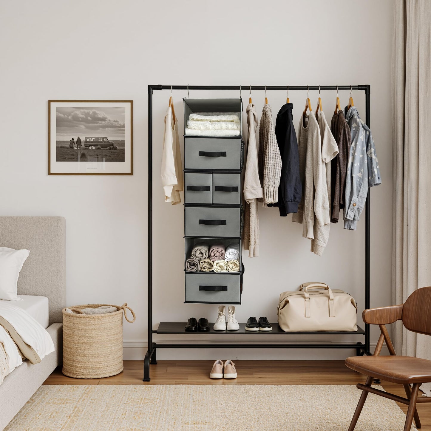 GRANNY SAYS Hanging Closet Organizer with Drawers, Rangement Garde Robe, Hanging Storage Organizer, Closet Organizers and Storage for Clothes, 1-Pack, 31 x 35 x 108.4cm, 6-Shelf, Grey