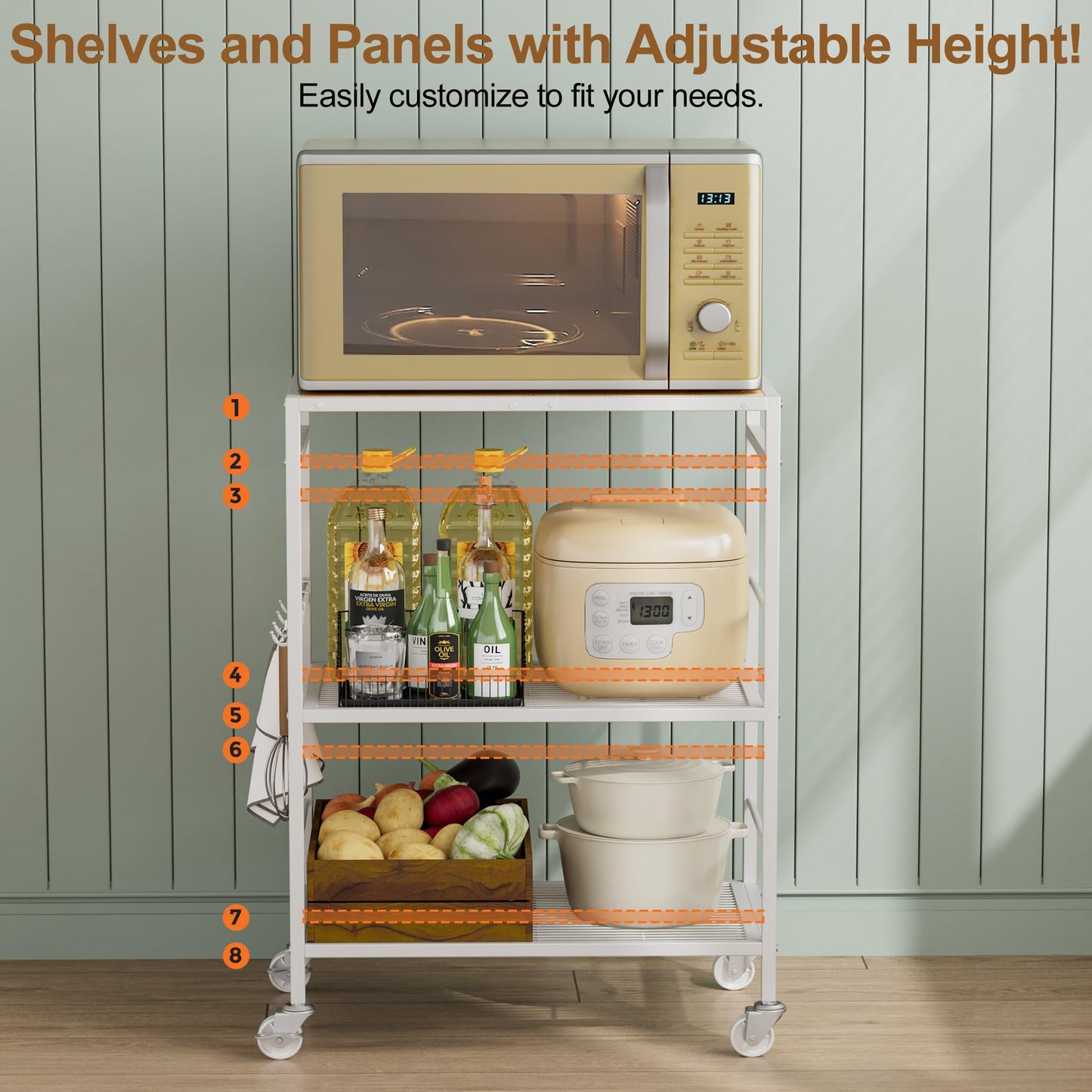 XIVIRACK 3-Tier Kitchen Cart with Adjustable Shelves - Microwave Storage Cart & Utility Rolling Organizer, Industrial Wheels for Small Spaces, 15.7"x23.6"x33.7" Kitchen Office Living Room Metal Rack
