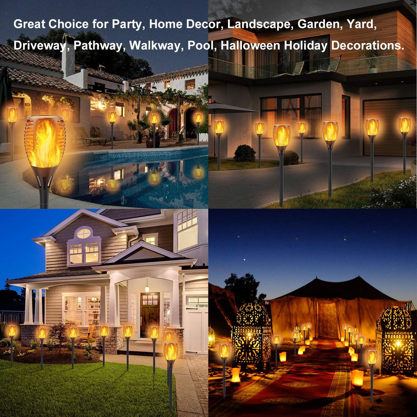 Permande Solar Torch Light with Flickering Flame, 6 Pack Dancing Flame Torches for Patio, Auto On/Off Dust to Dawn Waterproof Outdoor Solar Lights for Garden Driveway Decorations