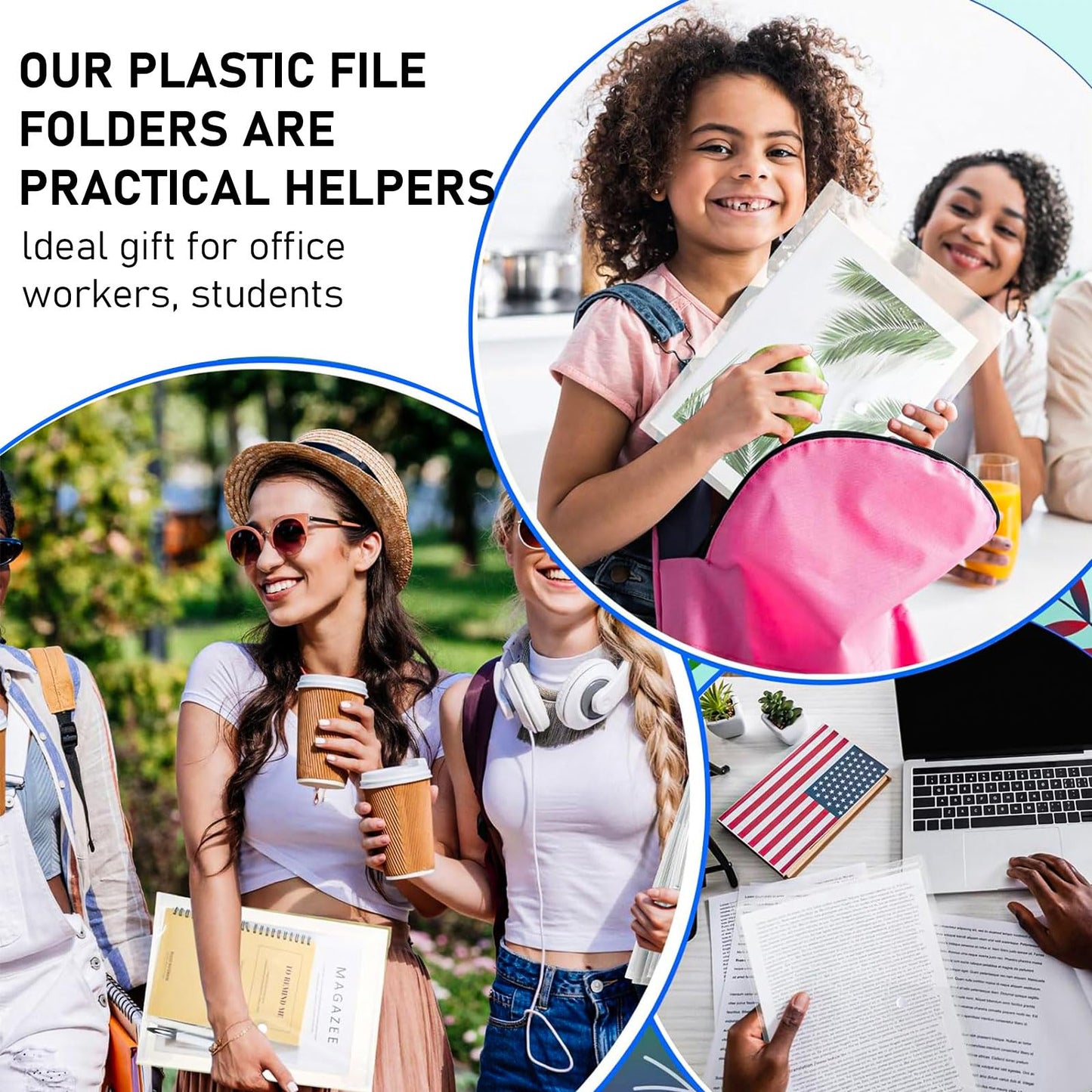 100 Pcs Transparent File Folders, Clear Plastic File Envelopes Poly Folders Letter Size / A4 Size, Waterproof Document Folder with Snap Button for School Home Work Office Organization
