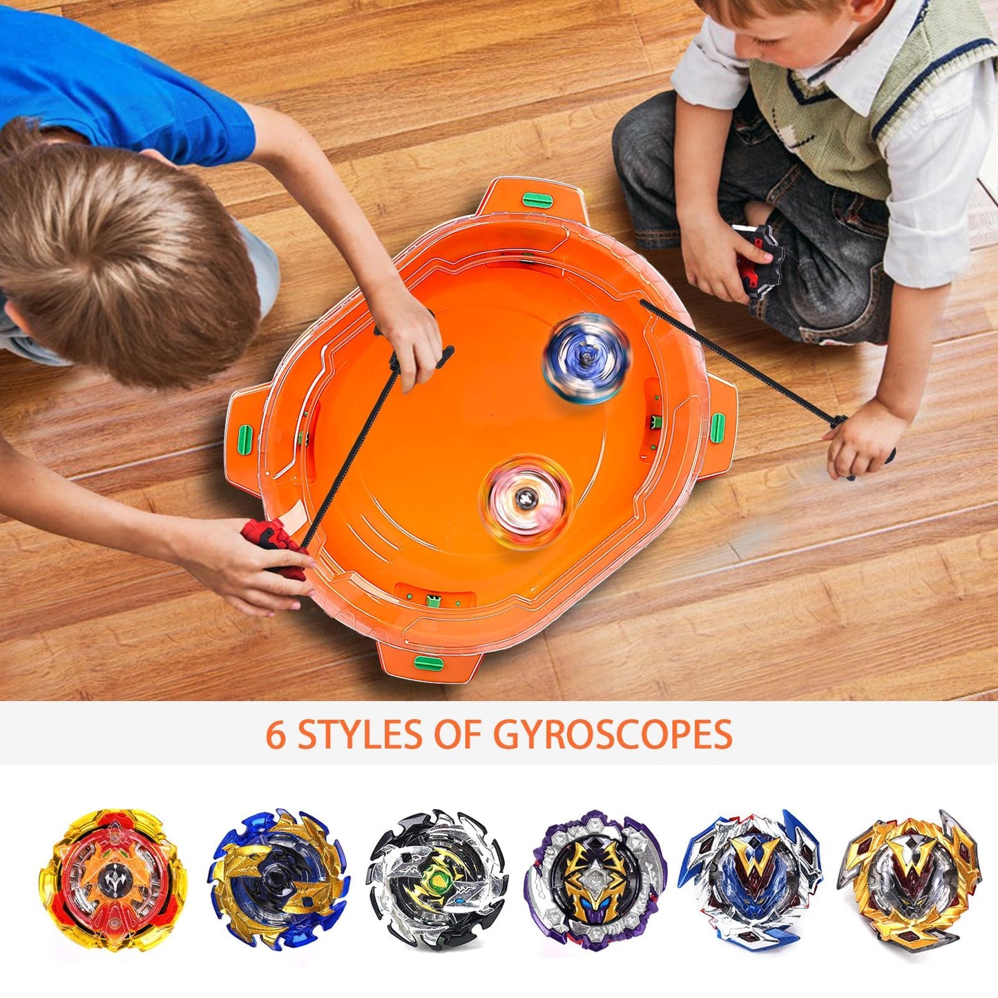 Burst Battling Top Toy, Stadium Set, 6 Spinning Tops, 2 Launchers and 1 Arena, Birthday Gift Boys Toys for 6+ Year Old (Orange)