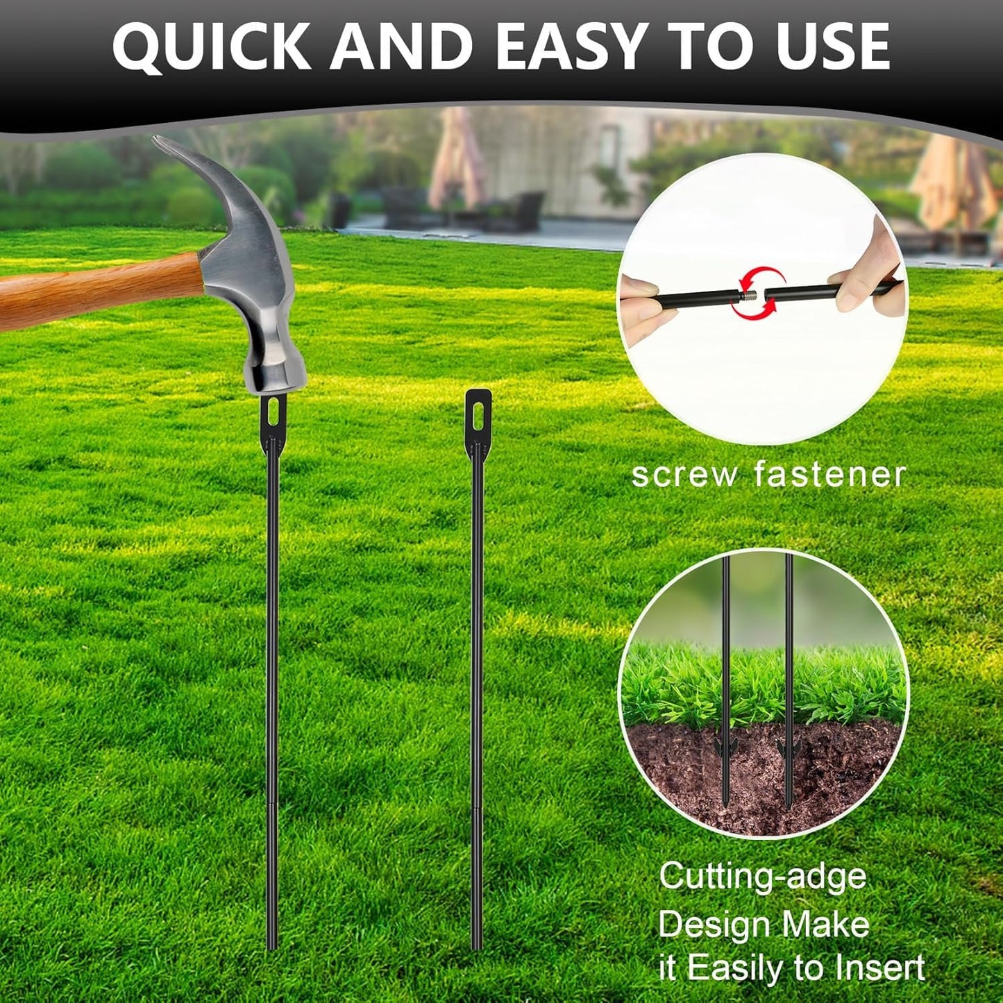 Danoib 2-Pack Yard Sign Stakes Metal for Ground 31" Long 0.3" Thick, Plant Support Stakes for Indoor & Outdoor Plants, Sign Poles Stakes, Tent Stakes for Outdoor Camping, Easy to Install - Black