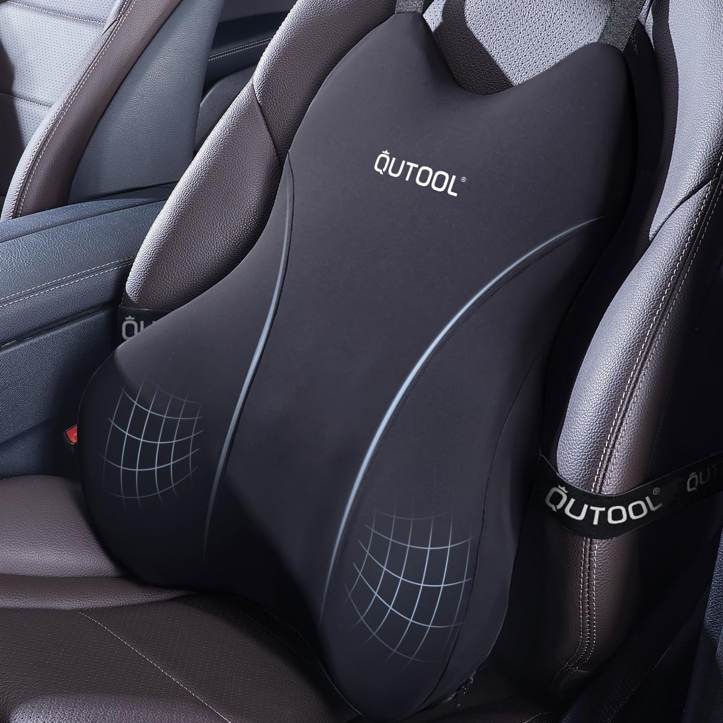 QUTOOL Lumbar Support Pillow for Car & Truck, Memory Foam Back Cushion for Driving Seat, Long-Time Driving Comfort, Washable Cover, Lower Back Support Fits Most Vehicles (Black)
