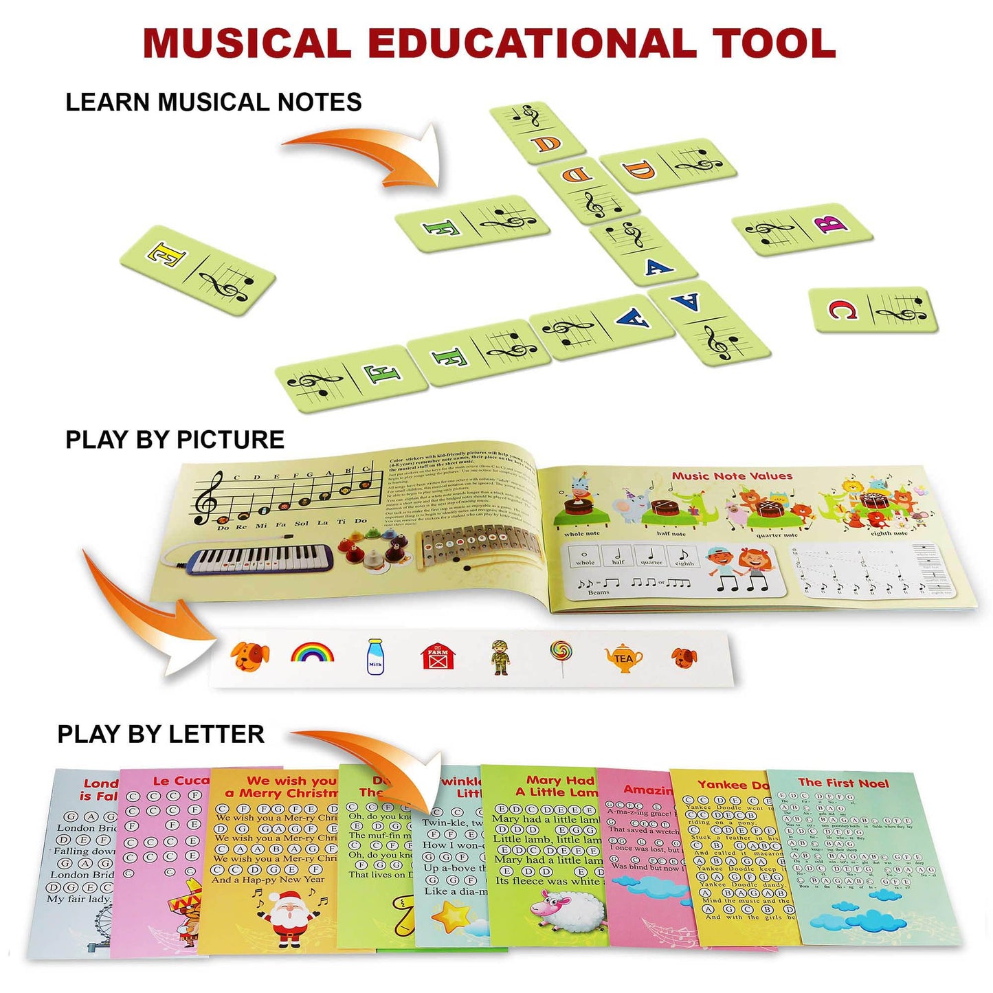 Glockenspiel 12 Note - Play-by-Picture Xylophone with Sheet Music Book - 34 Easy Play Songs