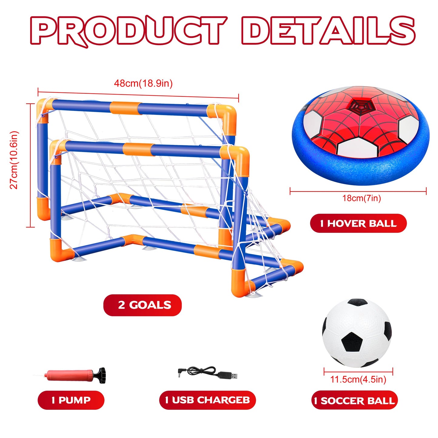 Spider Hover Soccer Balls Toys Set for Kids, 2-in-1 Rechargeable Air Floating Football Toy Ball with Led Light, Indoor Sports Games Christmas Birthday for Old Boys