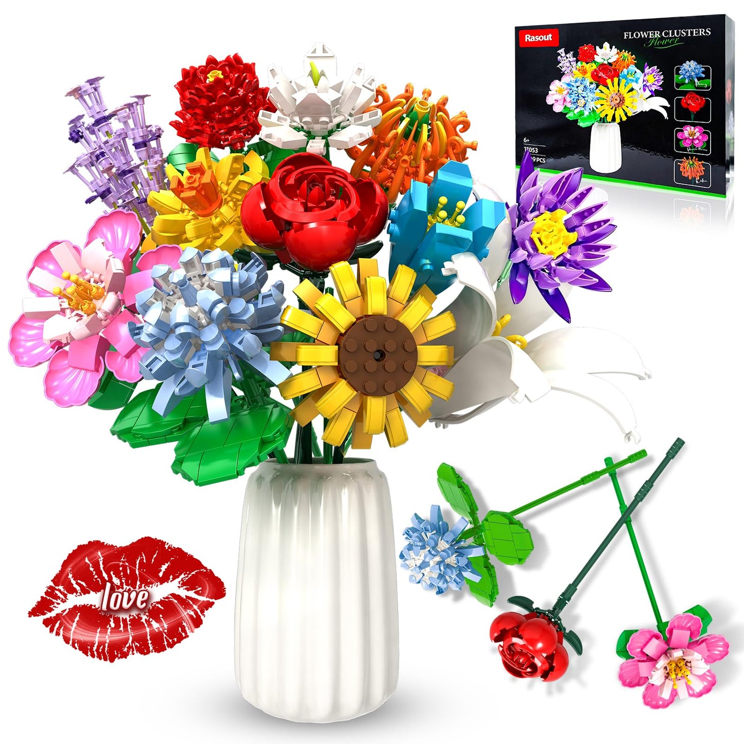 Flower Bouquet Building Sets, Mesproud Flower Plants for Decorative Office Home Table Art(1009PCS), Best Gifts for Girls Ages 6 7 8 9 10 11 12 for Him and Her, No Vase
