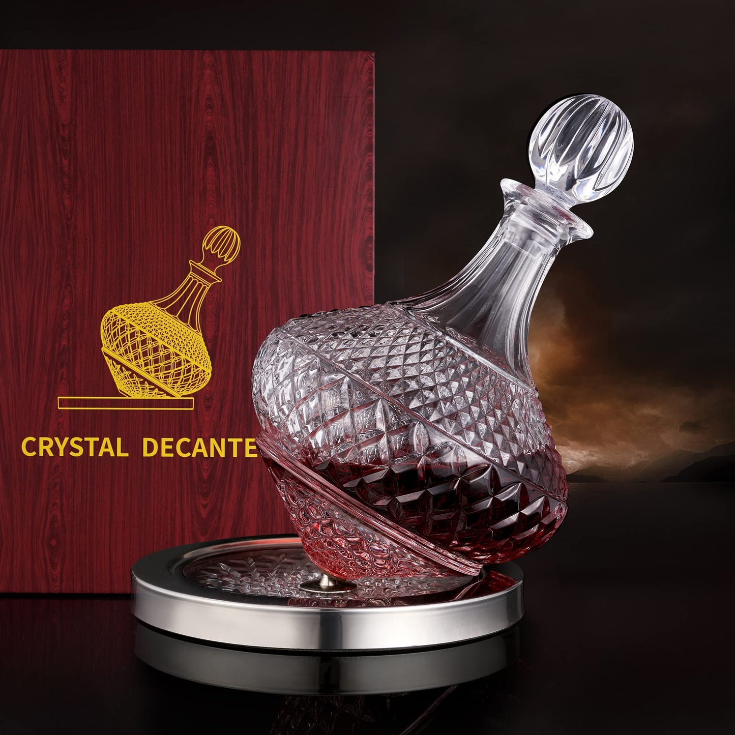 Paysky Red Wine Decanter 50oz/1500ml, Wine Carafe Decanter Made of Lead-Free Crystal Glass, 360° Rotating Decanters for Whisky and Wine, Decanter Gift Box Design for Men Women Gifts
