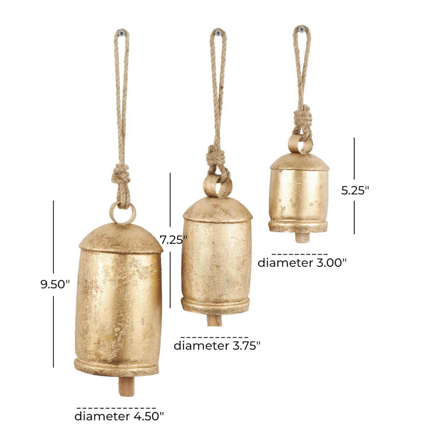 Deco 79 26719 3-Piece Metal Rope Cow Bell Set