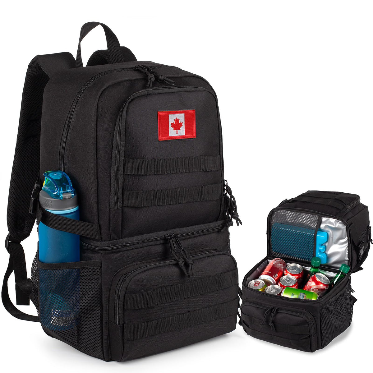 Tactical Double Deck Cooler Backpack for Men,Large Lunch Backpack with 2 Compartment,Soft Cooler Bag (Black, X-Large)