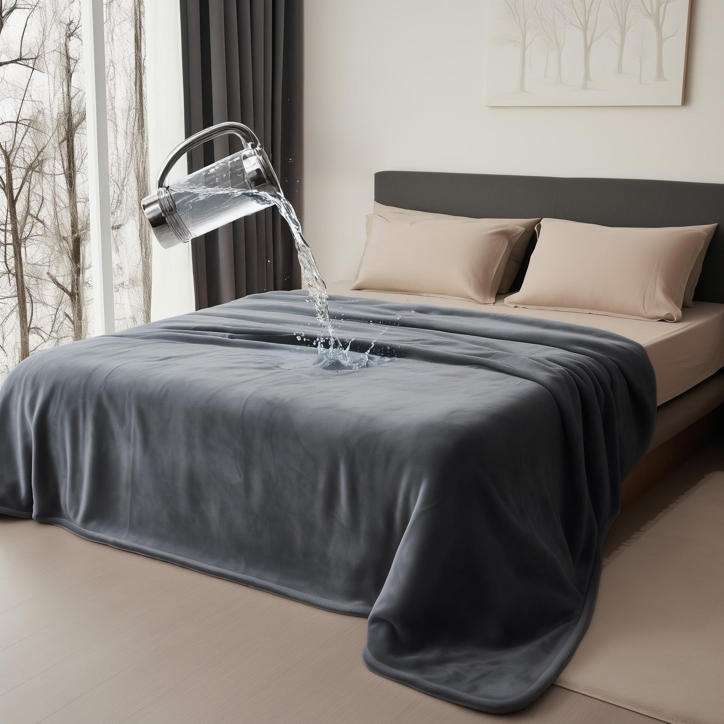 Waterproof Throw Blanket – Leakproof, Spill-Proof Flannel Blanket for Bed, Couch, Kids & Pets Protection, Reversible Water-Proof Design (Moon Grey & Starlit Grey, 40x60”)