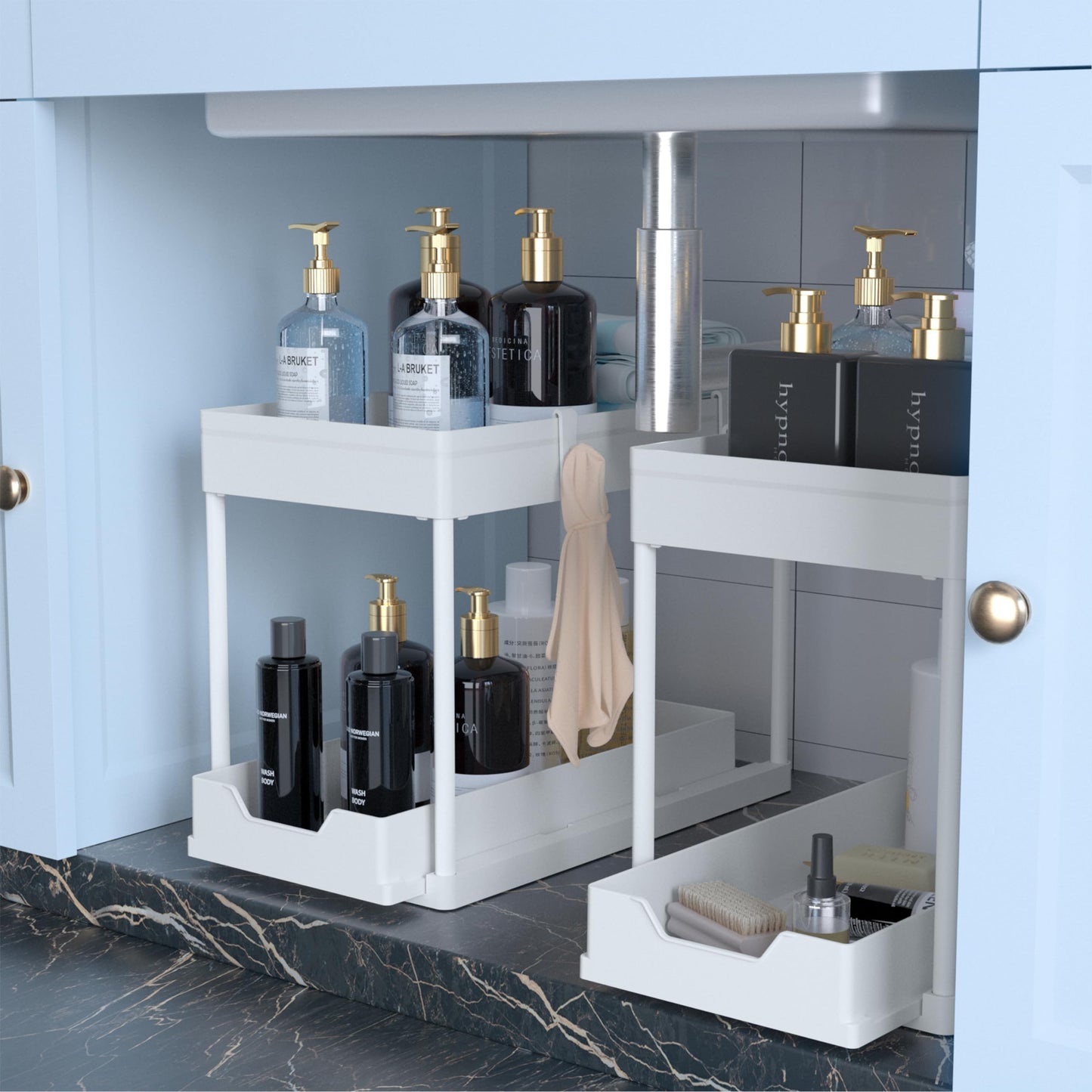 petisal 2-PACK Under Sink Organizers|Pull Out Cabinet Organizer|2 Tier Slide Out Sink Shelf Cabinet Storage Shelves For Under Kitchen Bathroom Sink Organizers and Storage.