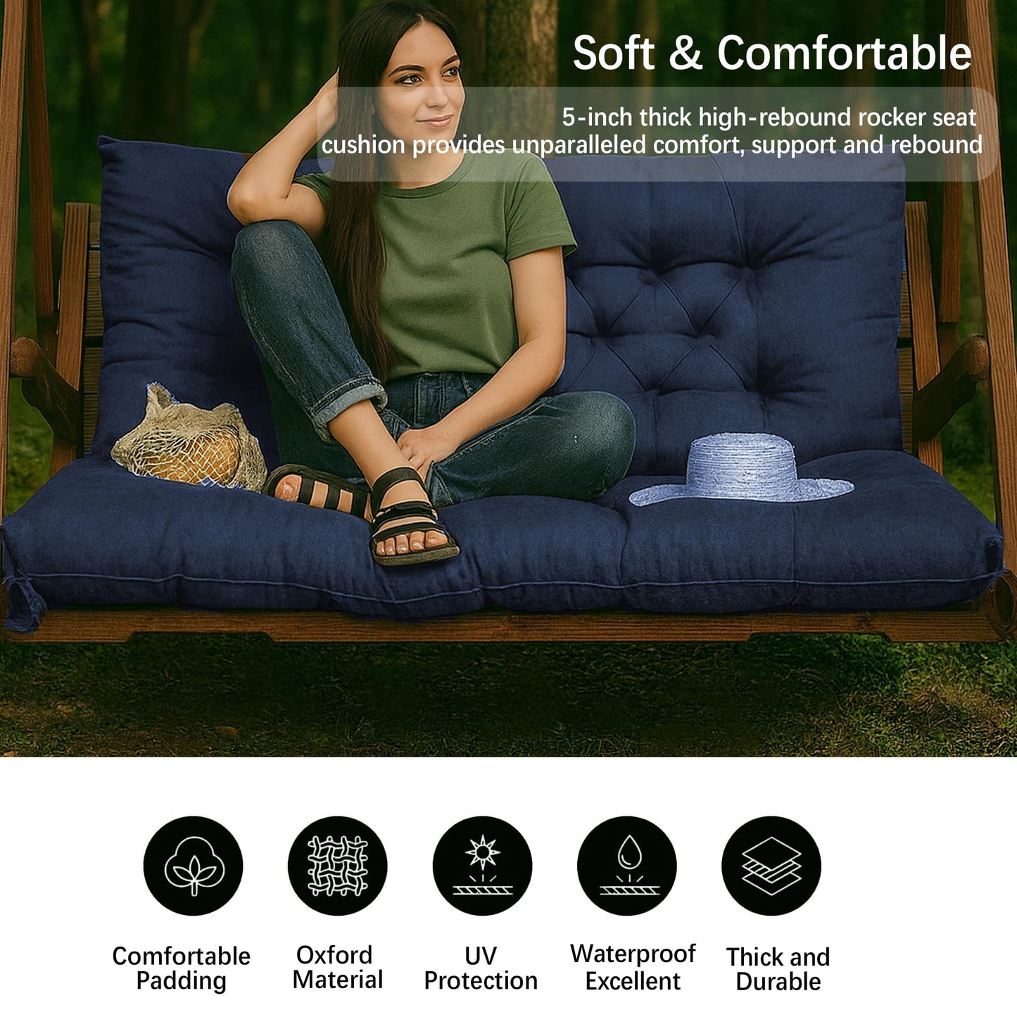 EAQ 3 Seat Outdoor Swing Cushion Porch Swing Cushions Outdoor Cushions Patio for Outdoor Patio Furniture with 8 Ties for Patio Backyard Garden