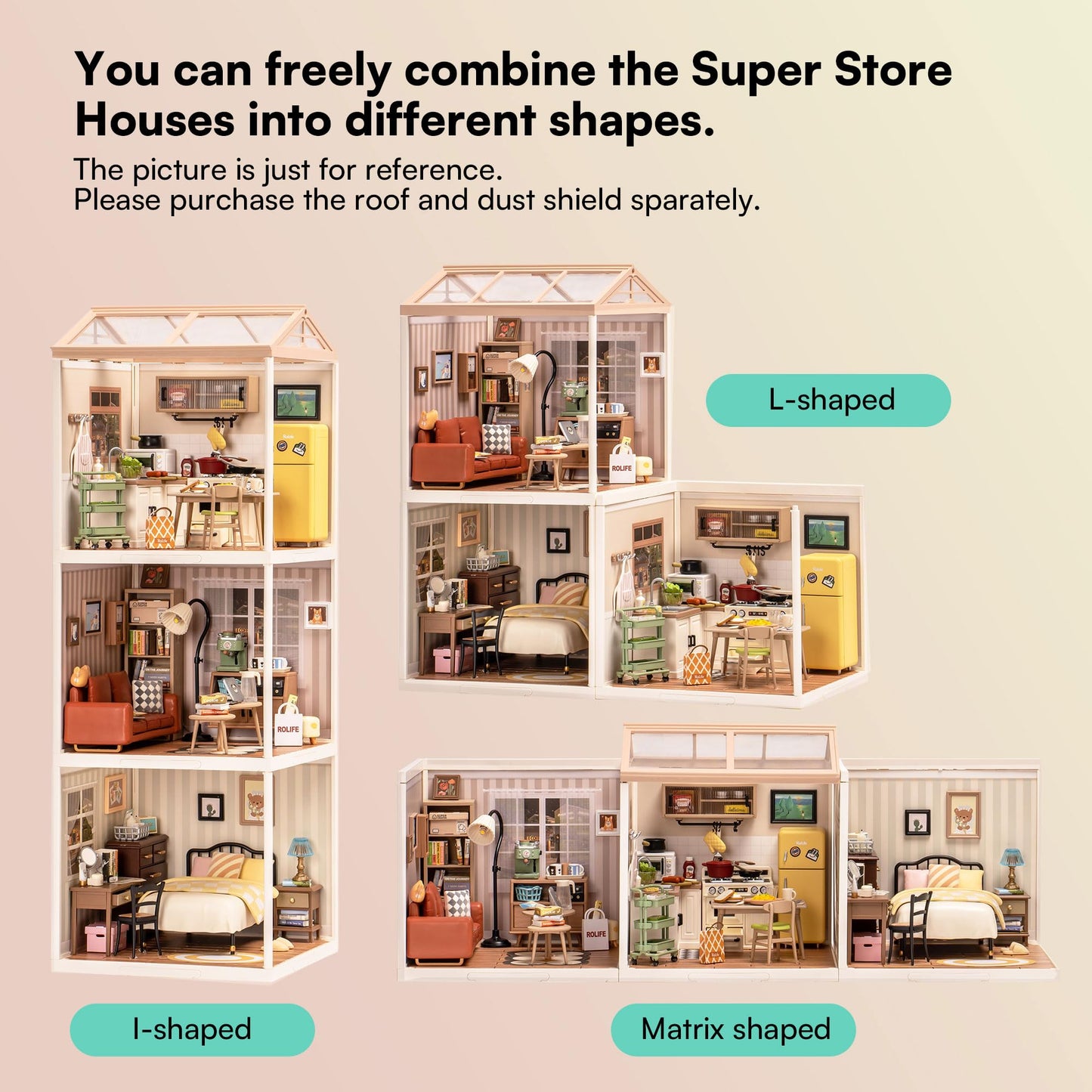 Rolife DIY Miniature Plastic House Building Set Toys Playset with LED Suitable for Mini Figures Construction Toys Diorama Kit Gifts for Adults (Happy Meals Kitchen)