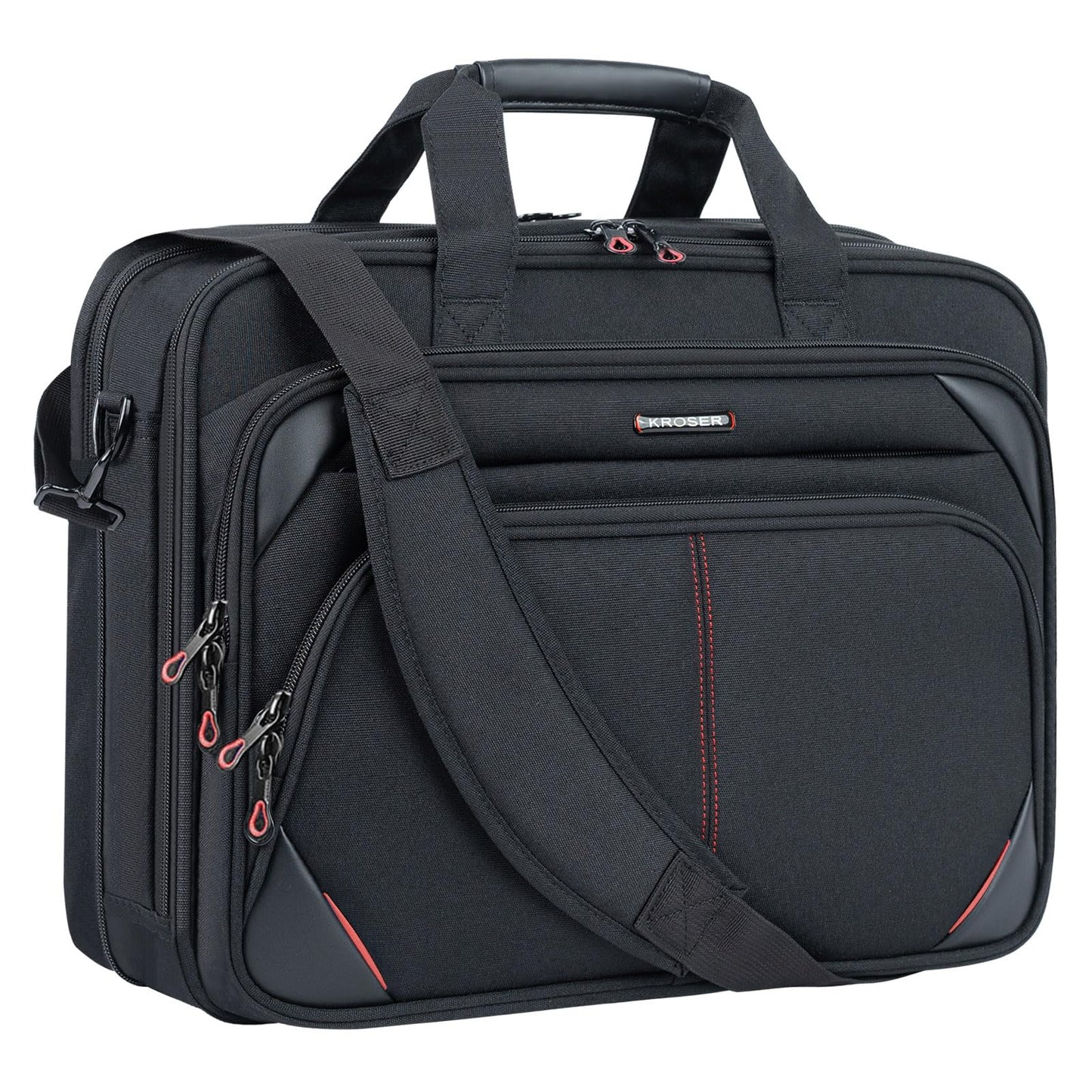 KROSER Laptop Bag 15.6 Inch Laptop Briefcase Laptop Messenger Bag Water Repellent Computer Case Laptop Shoulder Bag Durable Tablet Sleeve with RFID Pockets for Business/College/Women/Men-Black/Red