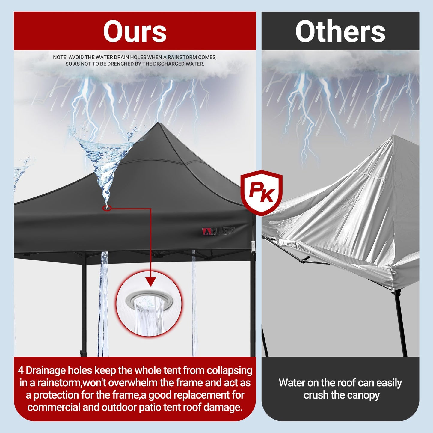 CLAETF 10x10 Canopy Replacement Top for Pop Up Canopy Tent - 4 Drainage Holes，10x10ft Canopy top Suitable for Most of The Standard Canopy(top only, Black)