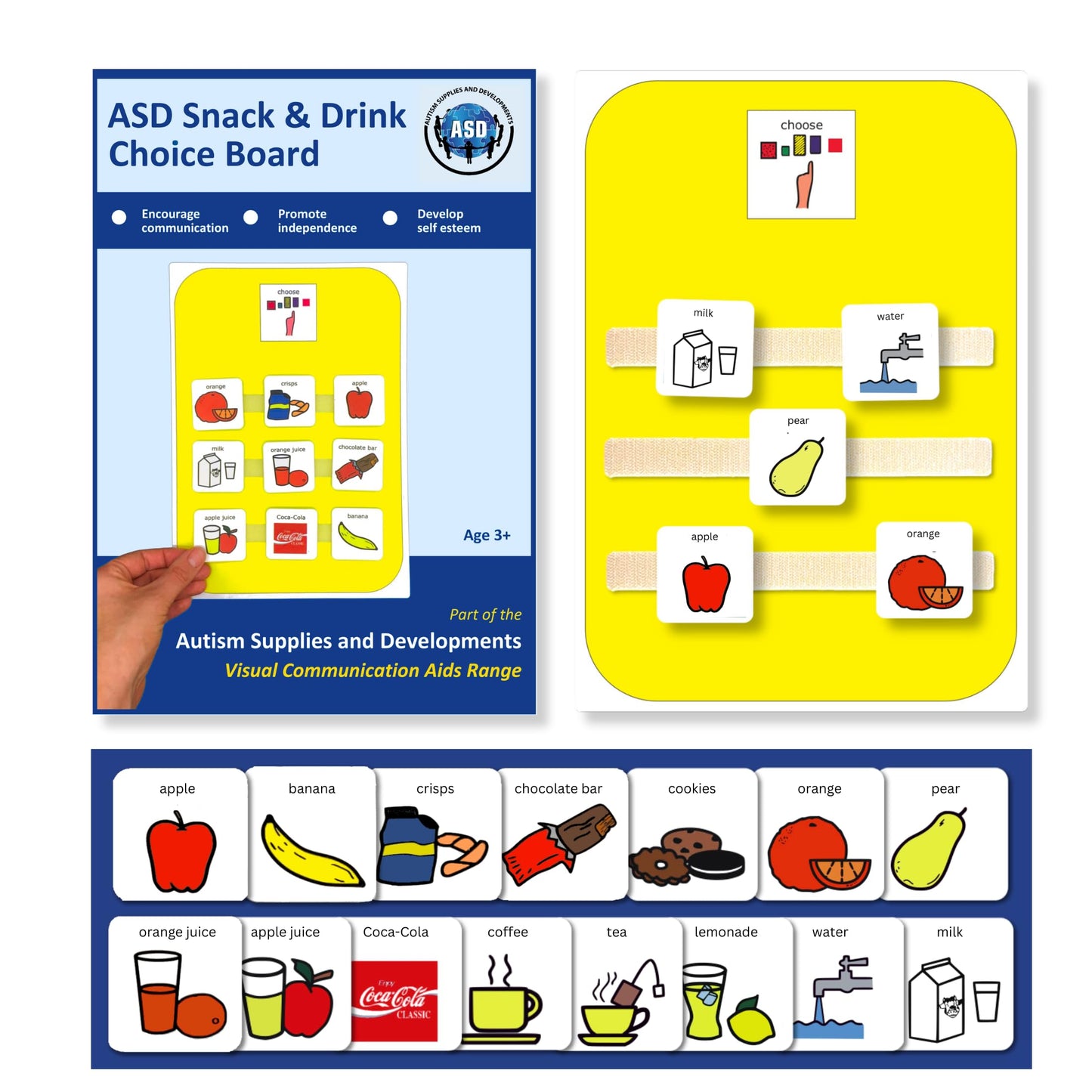Snack Choice Board Nonverbal Communication – Visual Schedule for Kids -16 x Autism Communication Cards – Special Education Classroom Must Haves