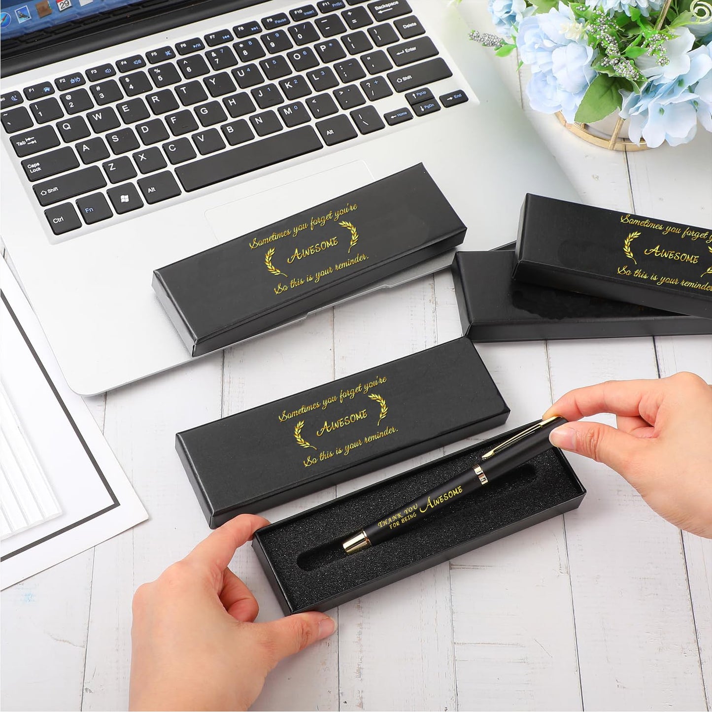 10/20/40 Sets Inspirational Thank You Gifts Employee Appreciation Gifts Bulk Ballpoint Engraved Business Pens with Gift Boxes (THANK YOU FOR BEING AWESOME, 20)