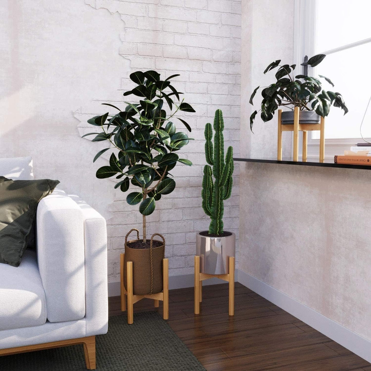 2-Pack Plant Stand, Mid-Century Modern Flower Pot Holder, Adjustable Plant Stand for Multiple Pots, Indoor Space Saving Vertical Plant Shelf, Fits Pot Size of 20-30 CM (Plant Pot NOT Included)