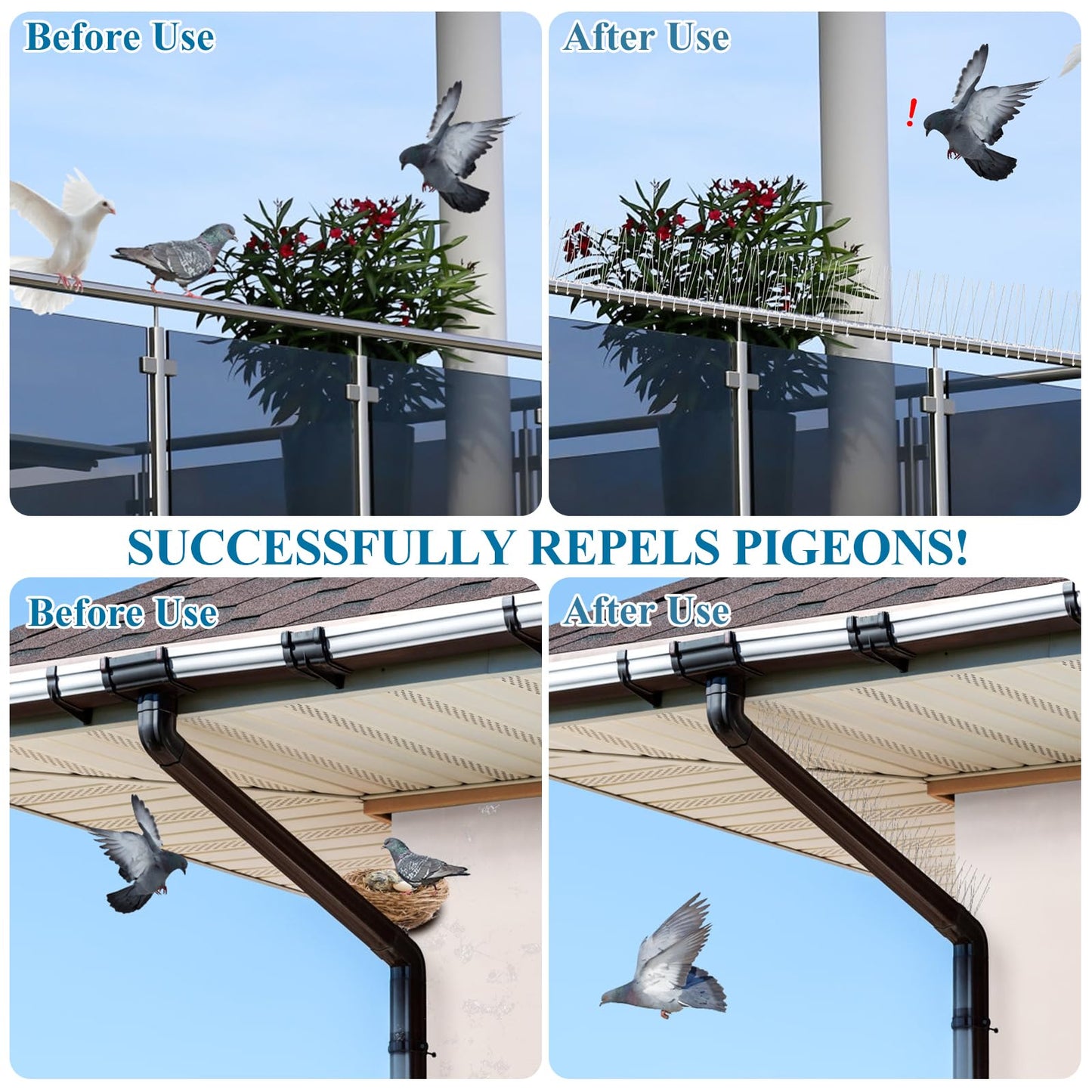 18 Feet Humane Upgrade Bird Spikes, 22Packs Bird Barrier Repellent Spikes Fence Kit (5.5M), Pigeon Bird Defense System Spikes Stainless Steel, Bird Deterrent Device, Against Nesting & Bird Droppings