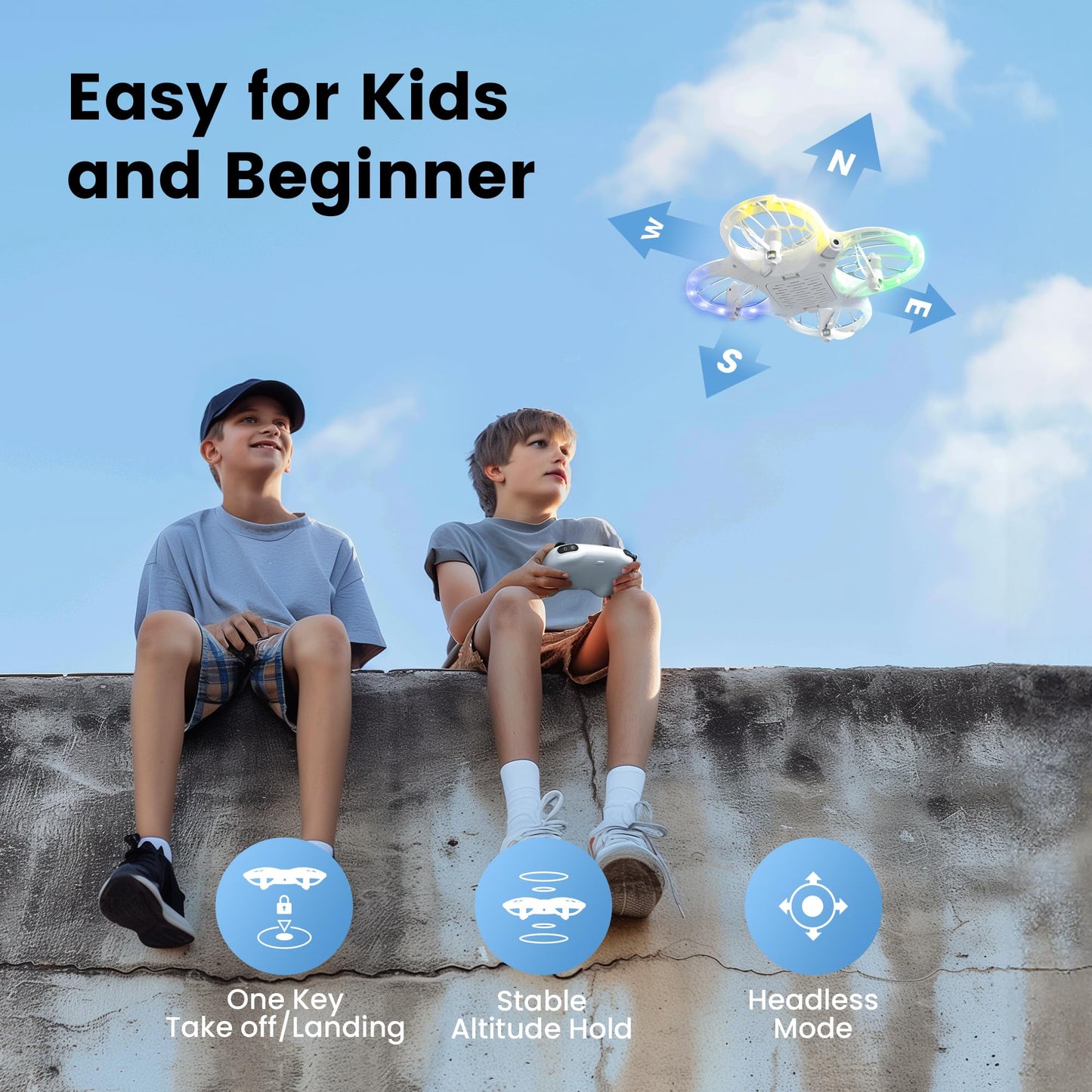 Ameta Morpho Drone for Kids with Camera 1080P HD, FPV RC Quadcopter for Beginners with 32 RGB Light/ 2 Batteries, Cool Toys Gifts for Boys Girls, Prevent Loss Buzzer, 18 min Flight Time