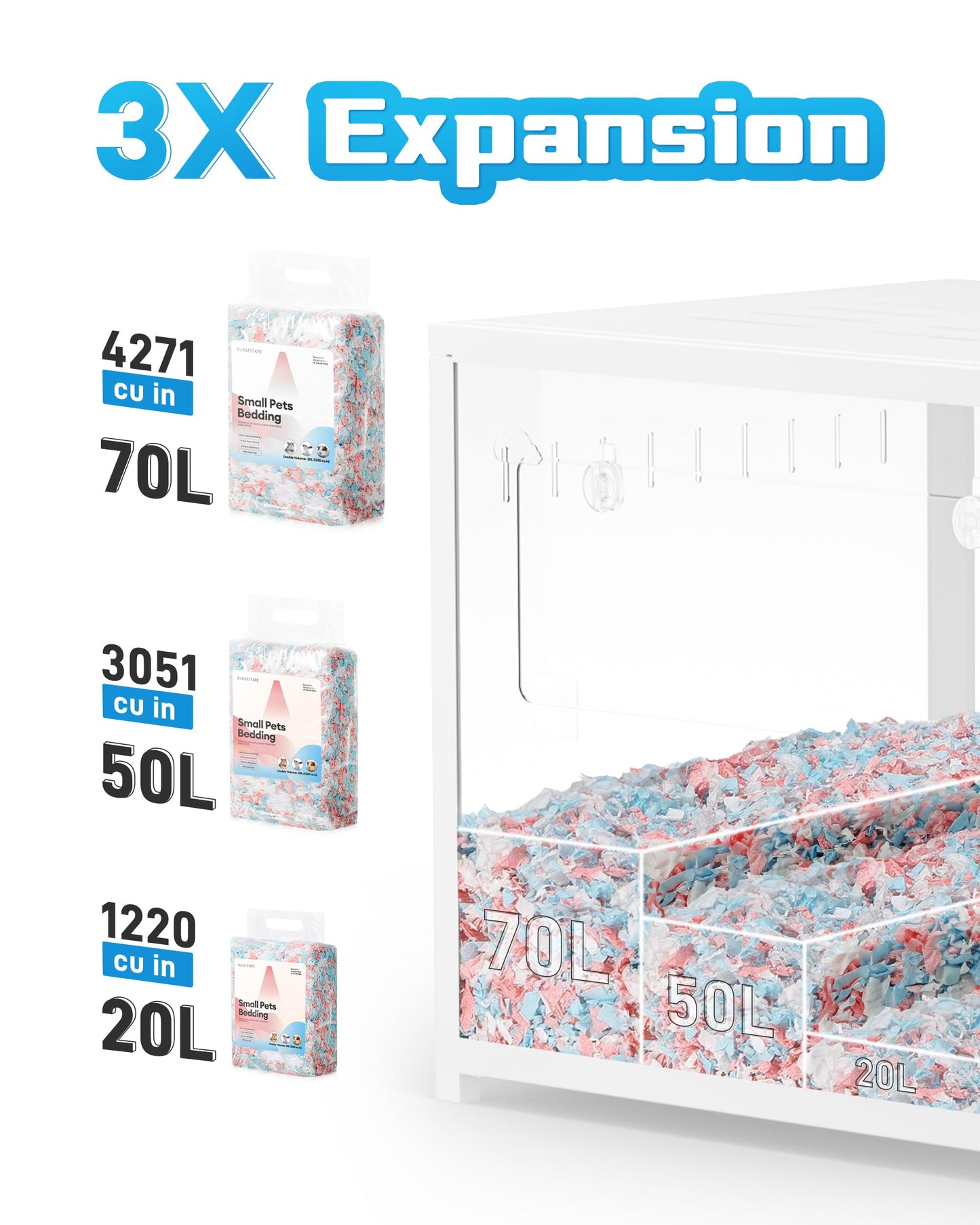 BUCATSTATE Guinea Pig Bedding 70L, 99% Dust-Free Hamster Bedding Odor Control, Cozy Paper Small Animal Bedding for Rabbit Rat Syrian Dwarf Hamsters Gerbils (White)