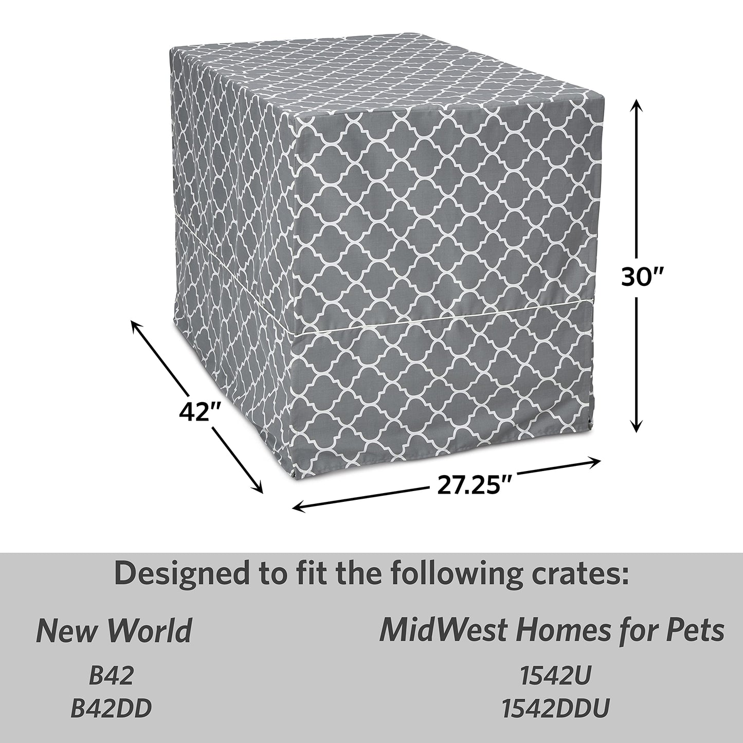 New World Dog Crate Cover Featuring Teflon Fabric Protector, Dog Crate Cover Fits All New World and Midwest Homes for Pets 106.68cm Long Dog Crates, Light Gray Designer Pattern, BCVR-42GYT