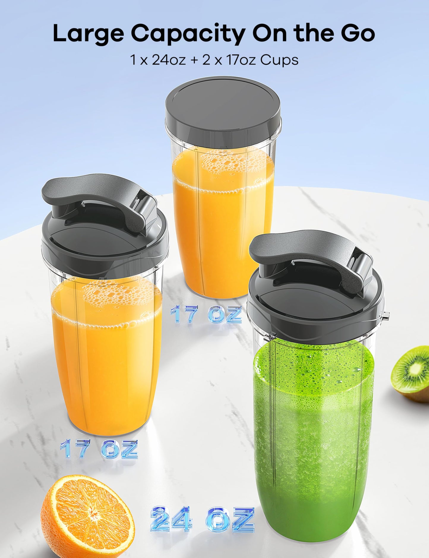 Ganiza Blender for Smoothie, 14 Pcs Smoothie Blender for Kitchen, Countertop Blender with 3 Non-BPA Portable Blender Cup and Cleaning Brush for Baby Food, Shakes, Vegetable, Nutritious Recipe,GREY