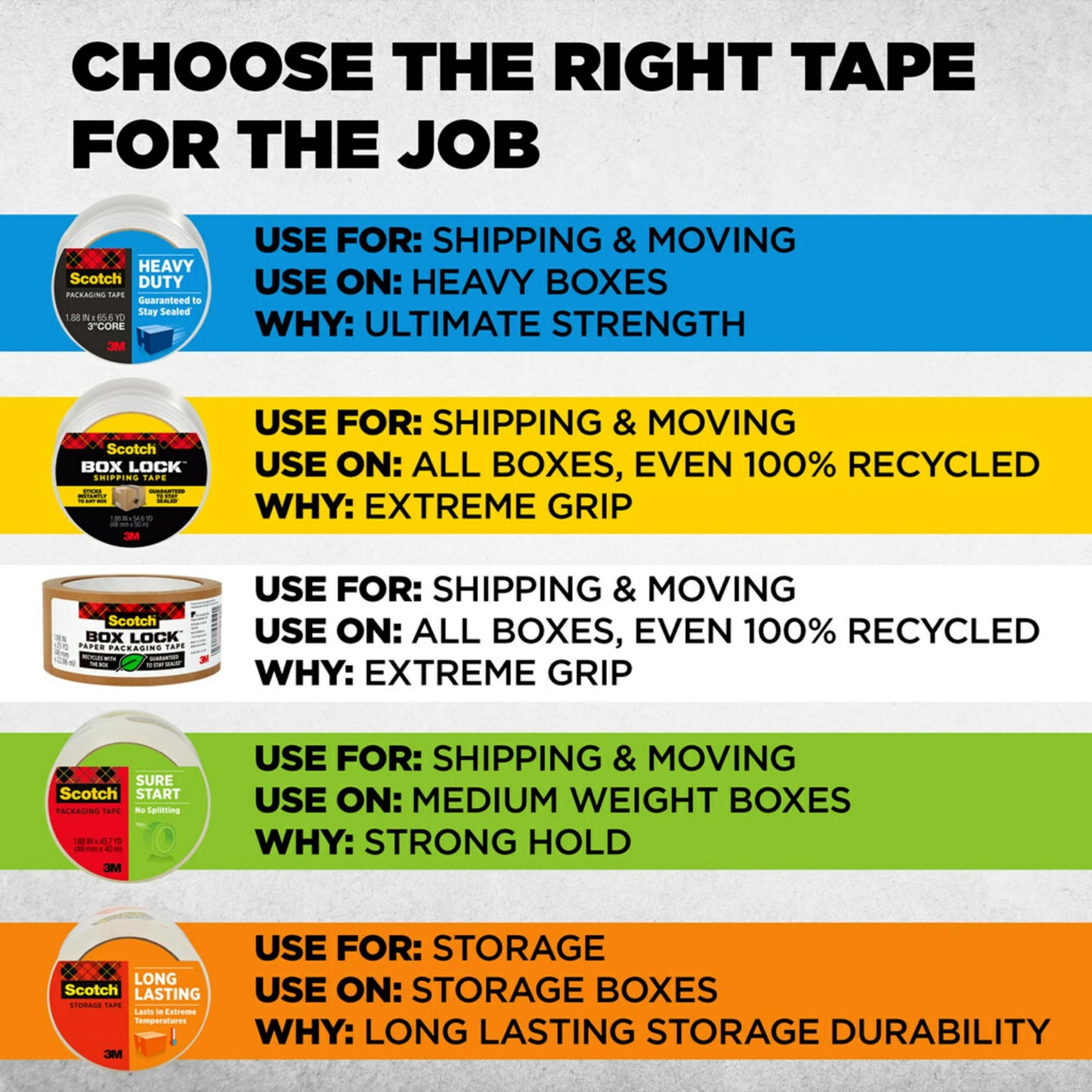 Scotch Box Lock Packaging Tape, 6 Rolls, 1.88 in x 54.6 yd, Extreme Grip Packing, Shipping and Mailing Tape, Sticks Instantly to Any Box (3950-6)