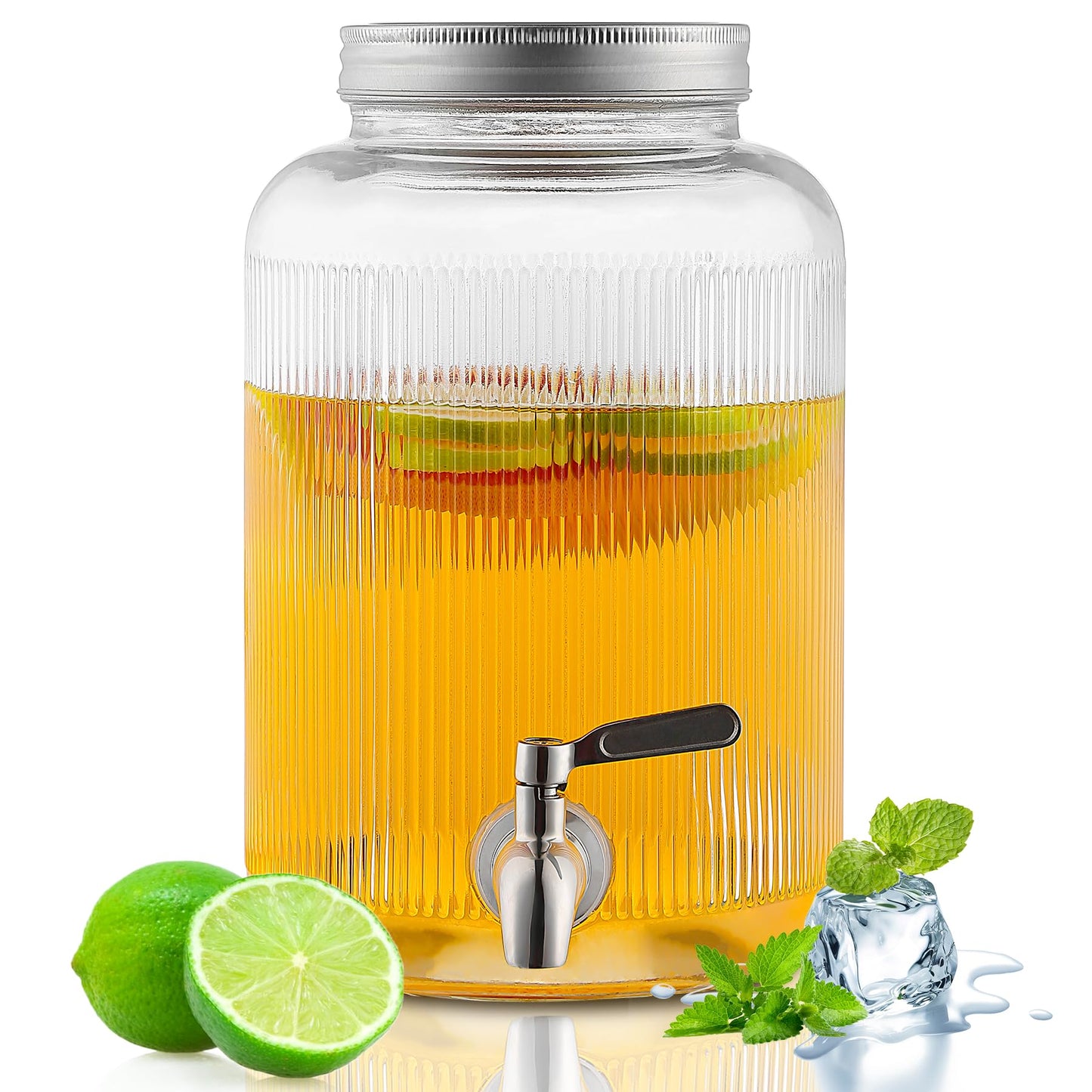 Evanda Glass Drink Dispenser, 4L Beverage Dispenser for Various Parties and Social Events with Leak-Proof Stainless Steel Spigot, Faucets