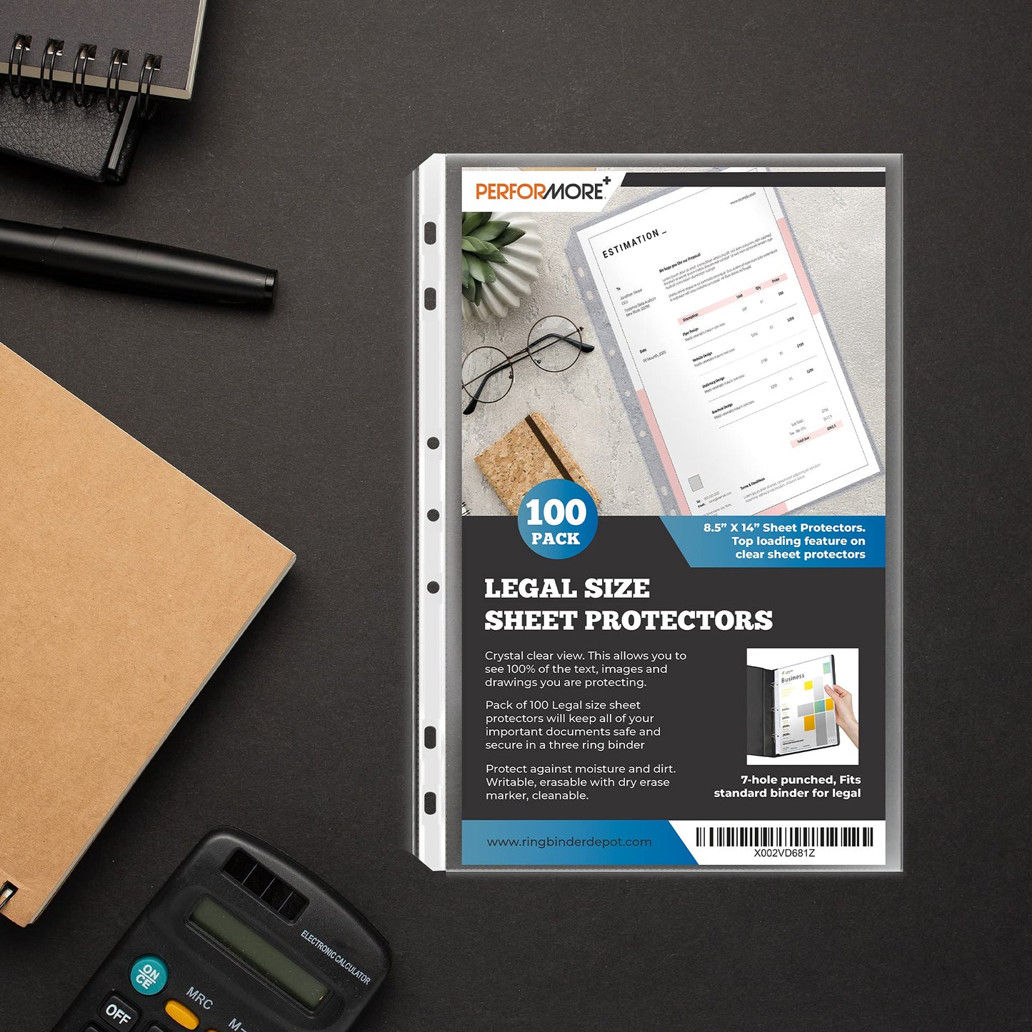 Legal Size Sheet Protectors 8.5x14, 100 Pack Heavyweight Top Loading, Archival Safe Acid Free Clear Polypropylene Page Protectors for 3 Ring Binder, Document Sleeves - Performore
