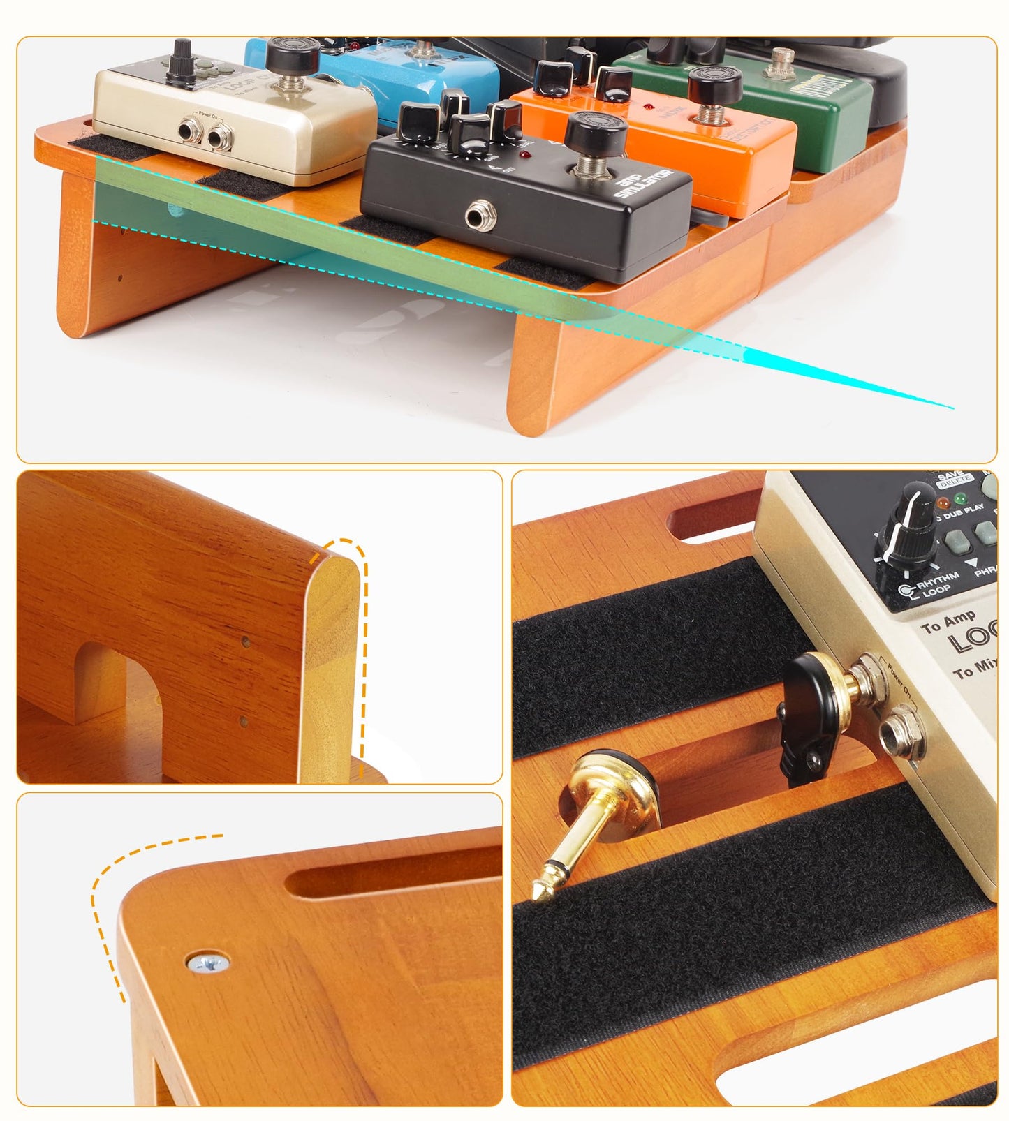 Wooden Pedal Board Guitar Effects 2-in-1 Pedalboard, 17.3" Big Capacity Pedalboard with Cable Supply Pedalboard Set Guitar Accessories