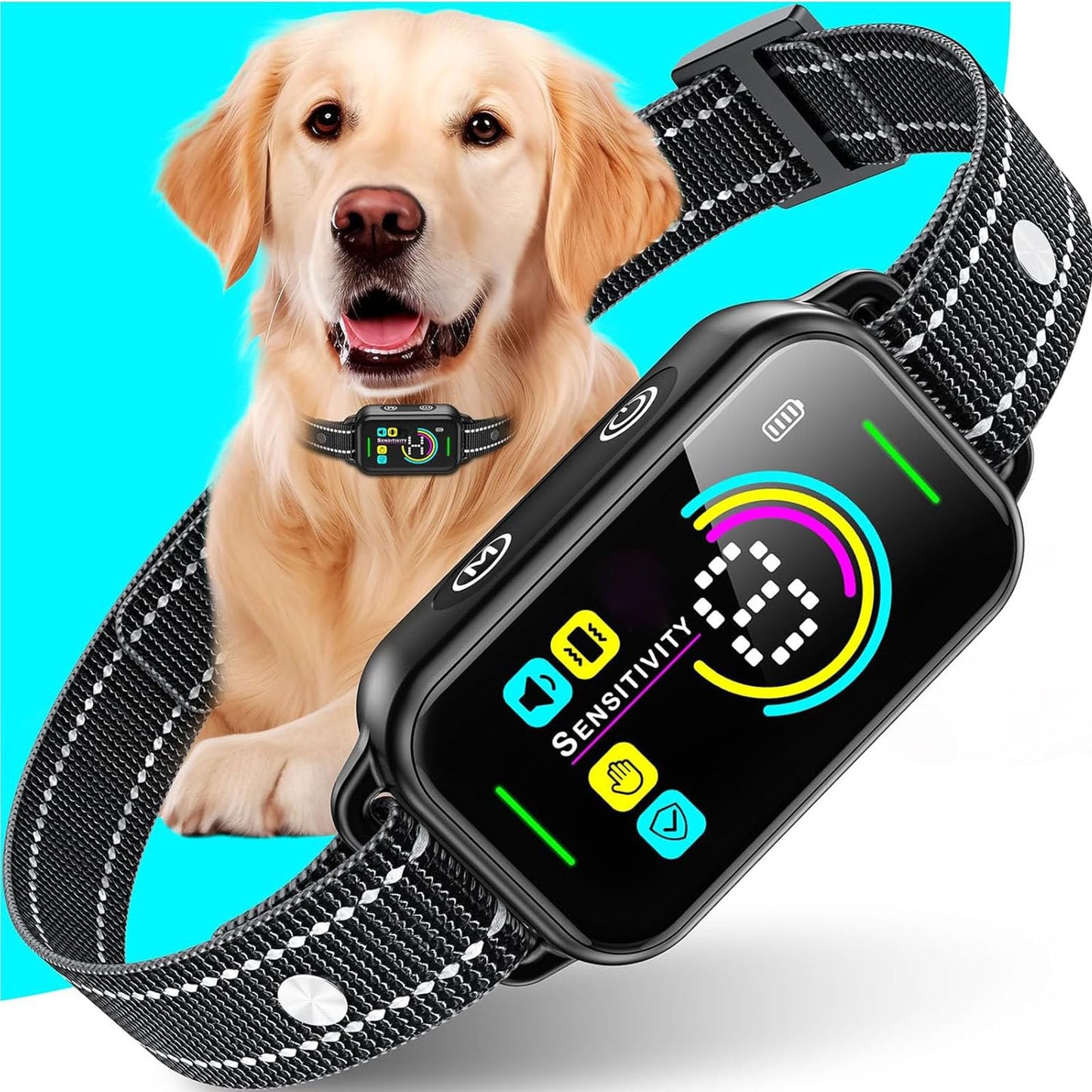 Bark Collar, DINJOO Dog Bark Collar, Barking Collar for Large Medium Small Dogs, Rechargeable Anti Barking Training with 8 Adjustable Sensitivity, Dark Black