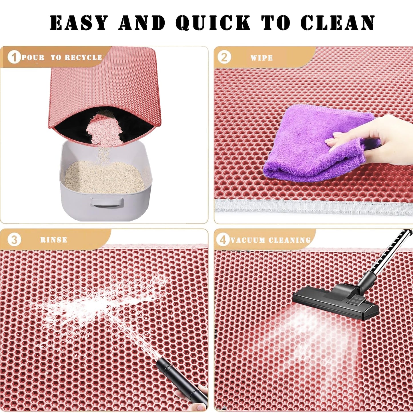 HCY&WLD Cat Litter Mat, Honeycomb Double Layer Cat Litter Trapping Mat, Waterproof Urine Proof Non-Slip, Scatter Control, Less Waste, Easier to Clean (Pink, 30" X 22")