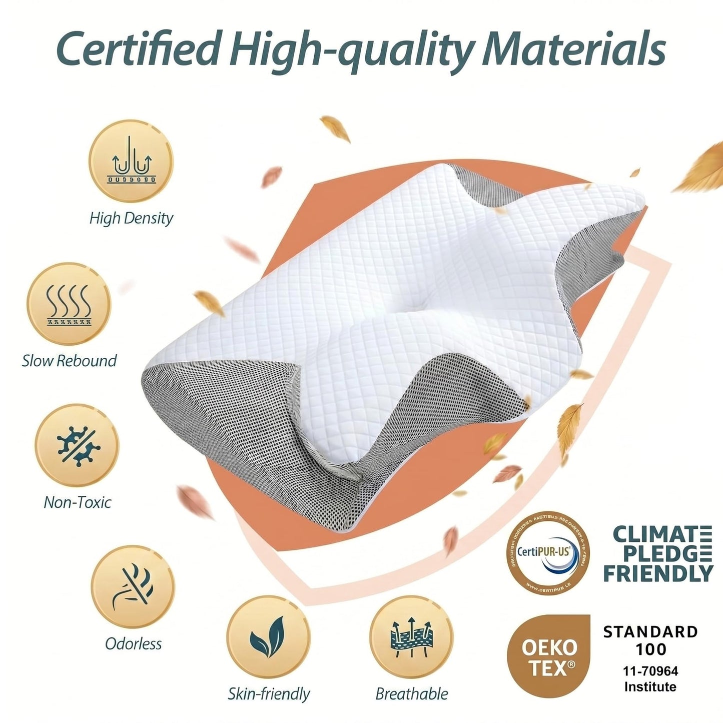 Cervical Neck Pillow for Pain Relief, Memory Foam Orthopedic Contour Pillow for Side Back & Stomach Sleepers, Adjustable Ergonomic Neck Support Pillow with Breathable Pillowcase