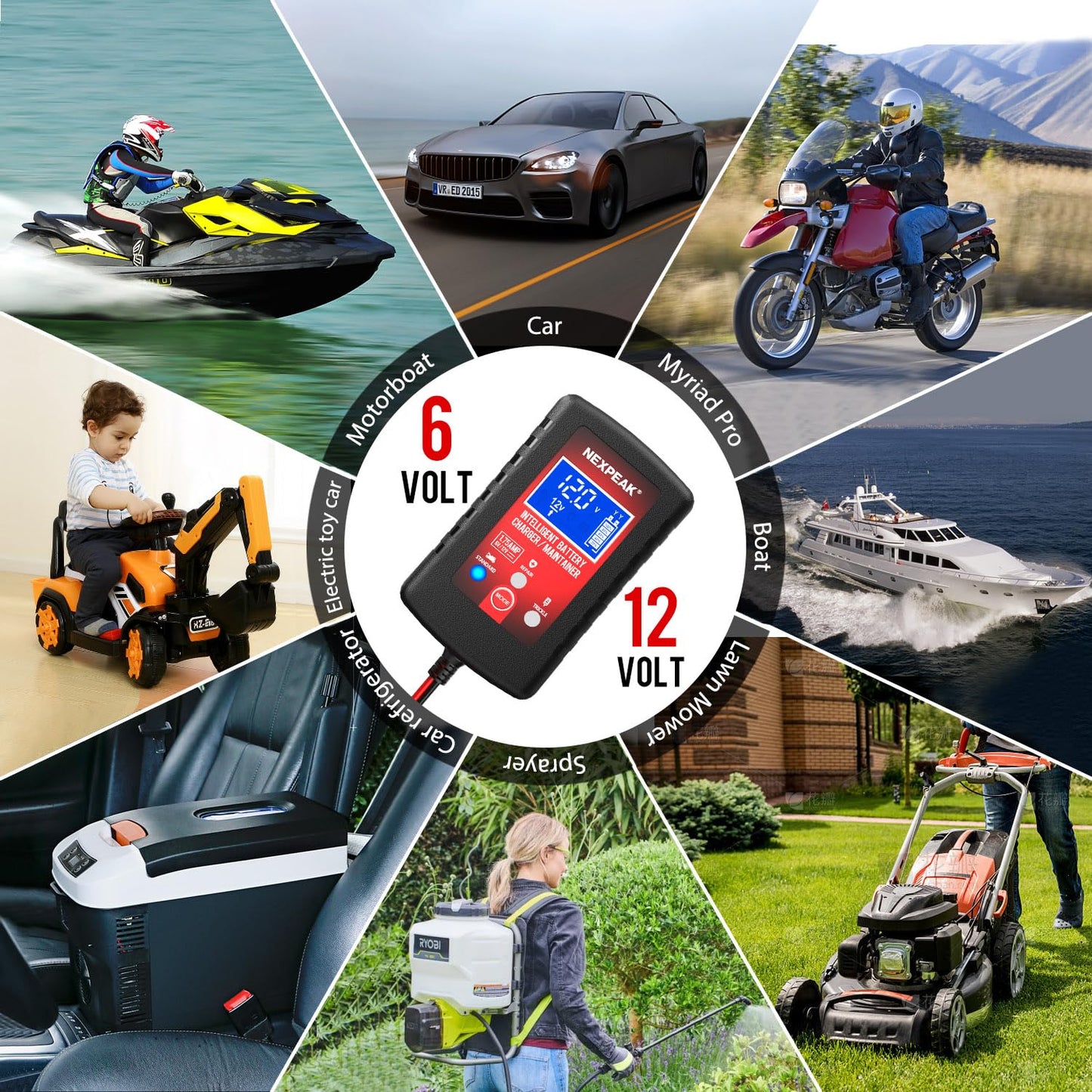 [2-Pack] 1.75A Car Battery Charger, 6V and 12V Smart Fully Automatic Battery Charger Maintainer, Trickle Charger, Battery Desulfator for Car, Lawn Mower, Motorcycle, Boat, Marine Lead Acid Batteries