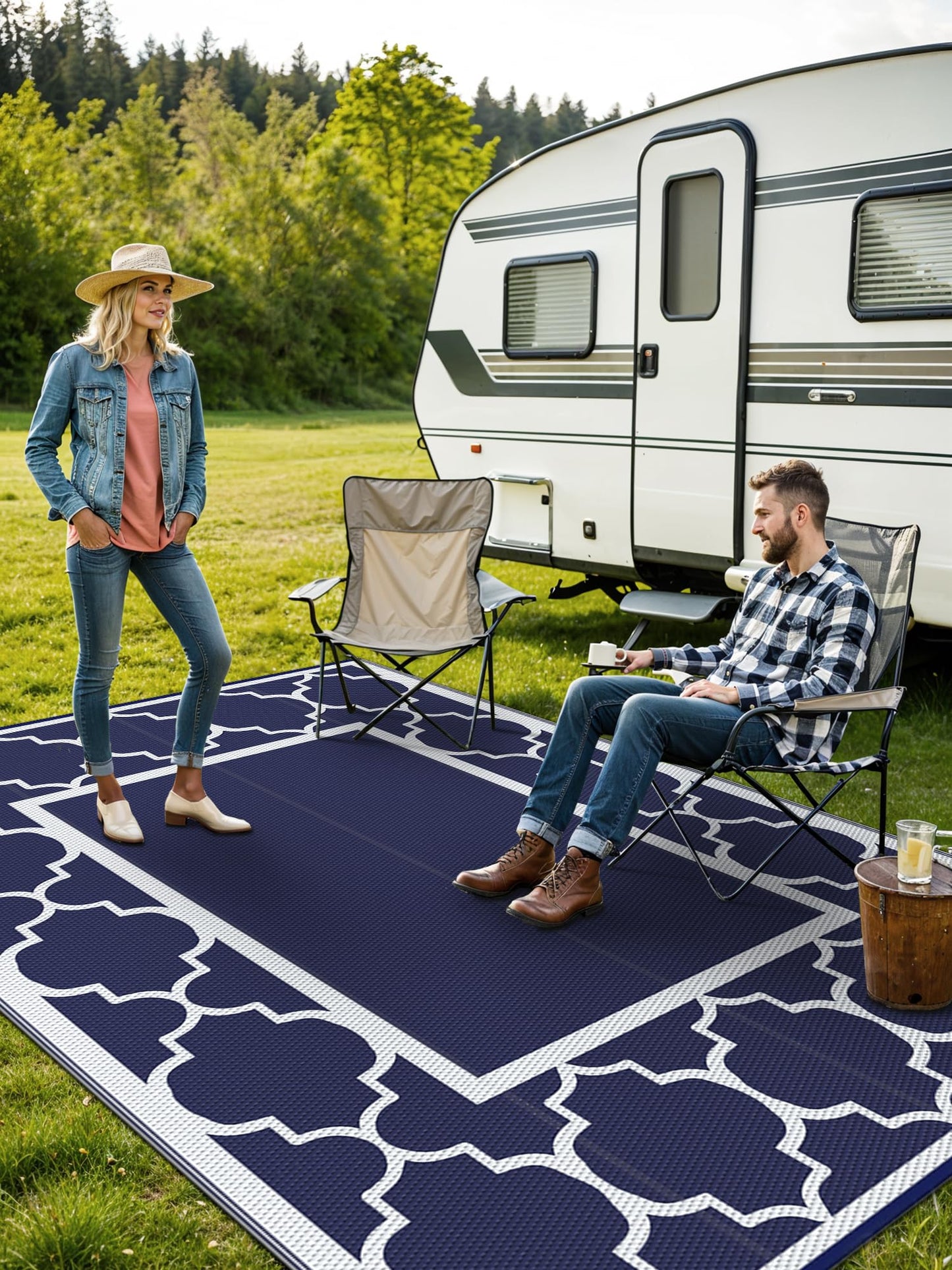 GENIMO Outdoor Rug Waterproof for Patio Decor, Foldable Reversible Plastic Straw Area Rugs Mat for Camper, Outside Carpet for Rv, Deck, Porch, Picnic, Beach, Balcony